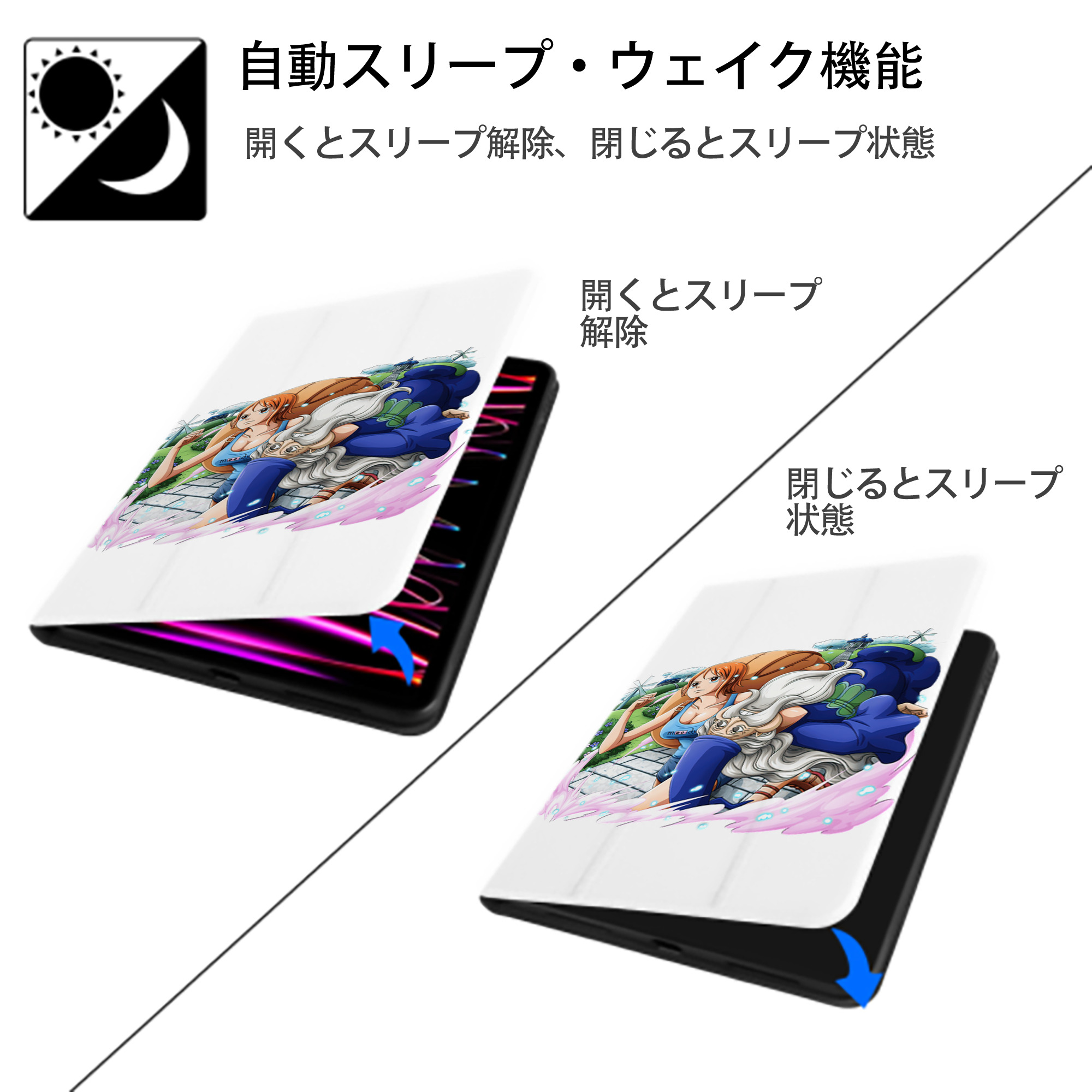 ワンピース ナミ ONE PIECE Nami IPad ケース ペン収納付き 三つ折りスタンド PUレザー×シリコン 対応機種9.5/10.5/10.9インチ