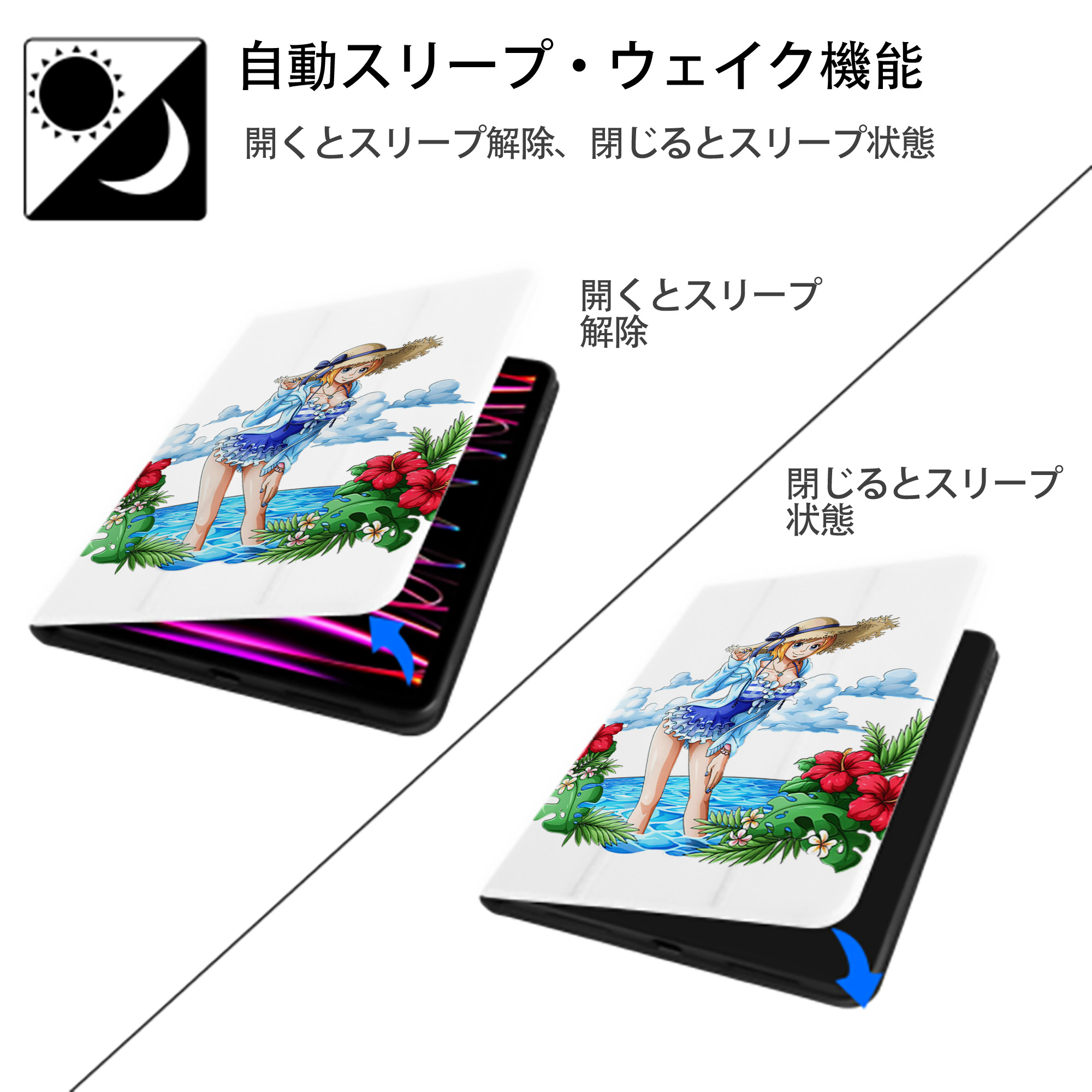 ワンピース ナミ ONE PIECE Nami IPad ケース ペン収納付き 三つ折りスタンド PUレザー×シリコン 対応機種9.5/10.5/10.9インチ