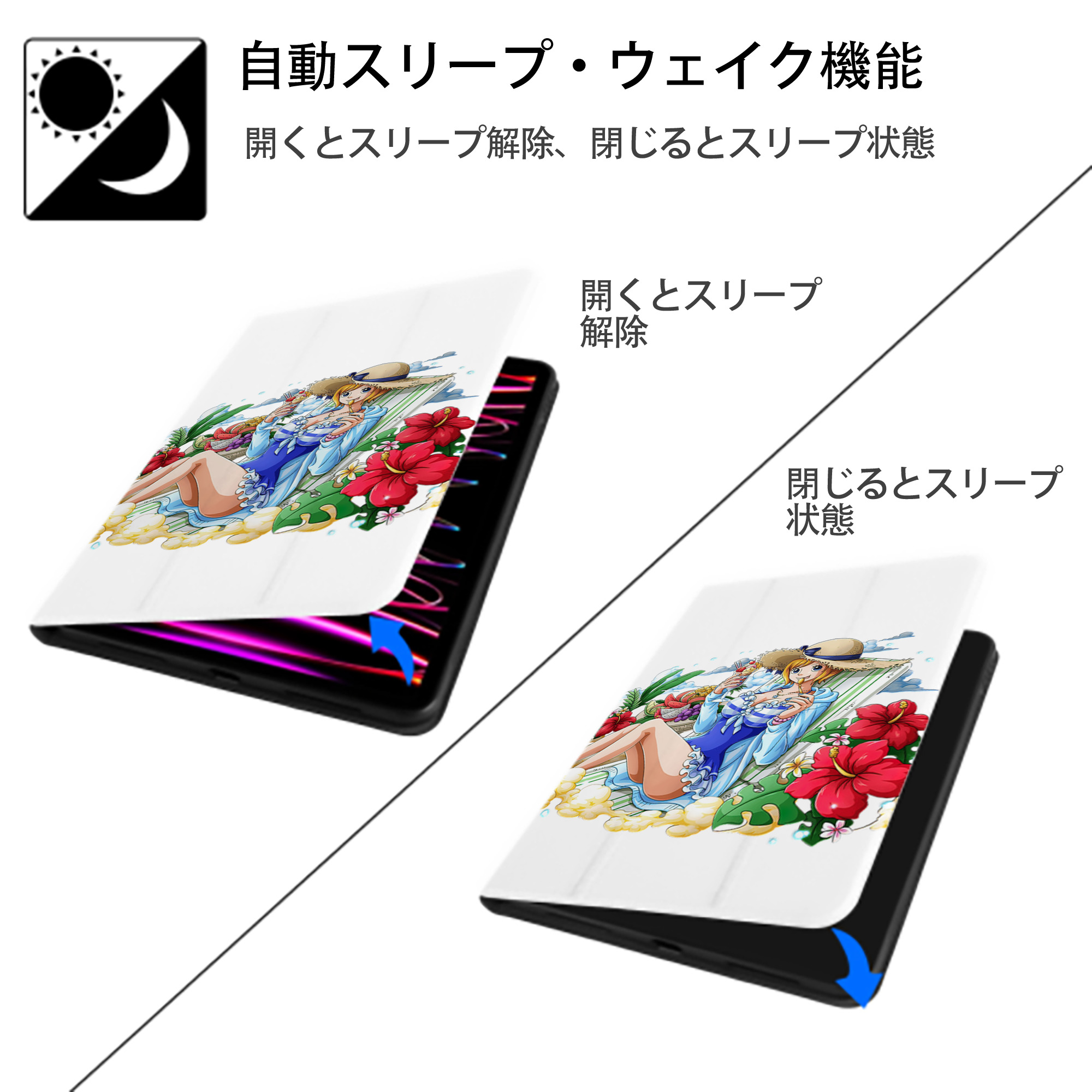 ワンピース ナミ ONE PIECE Nami IPad ケース ペン収納付き 三つ折りスタンド PUレザー×シリコン 対応機種9.5/10.5/10.9インチ