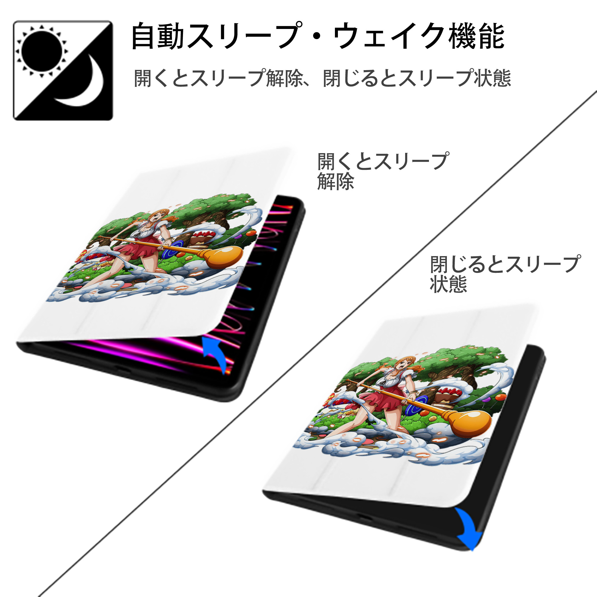 ワンピース ナミ ONE PIECE Nami IPad ケース ペン収納付き 三つ折りスタンド PUレザー×シリコン 対応機種9.5/10.5/10.9インチ