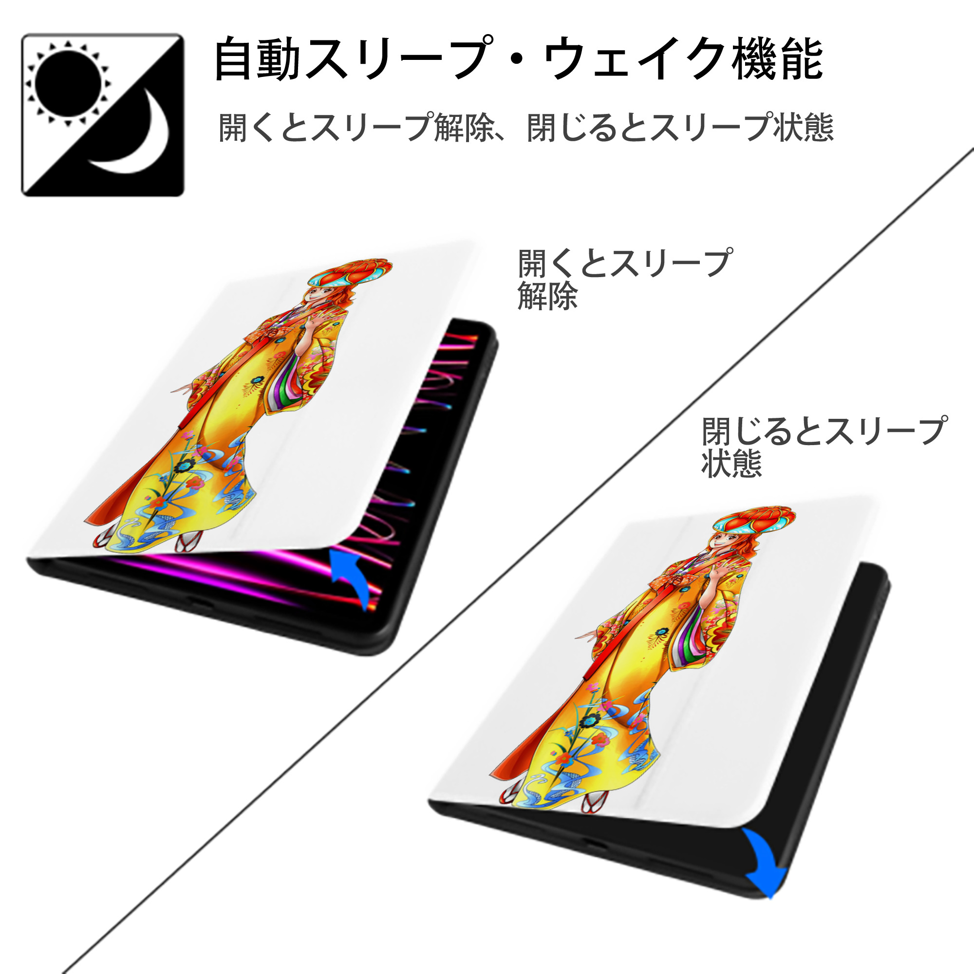 ワンピース ナミ ONE PIECE Nami IPad ケース ペン収納付き 三つ折りスタンド PUレザー×シリコン 対応機種9.5/10.5/10.9インチ