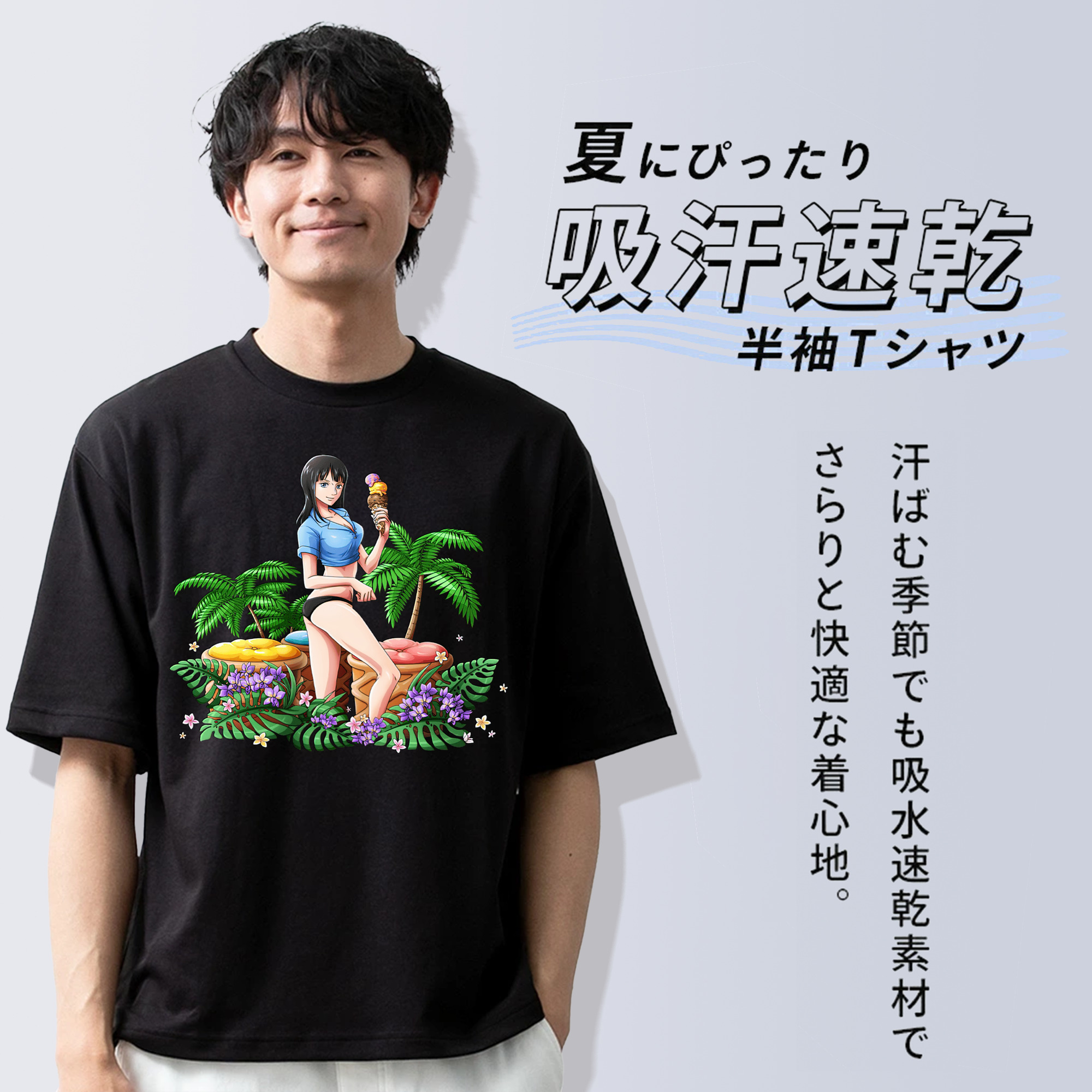 ワンピース ニコ・ロビン ONE PIECE Nico Robin 綿100％半袖Tシャツ（フロントプリント）