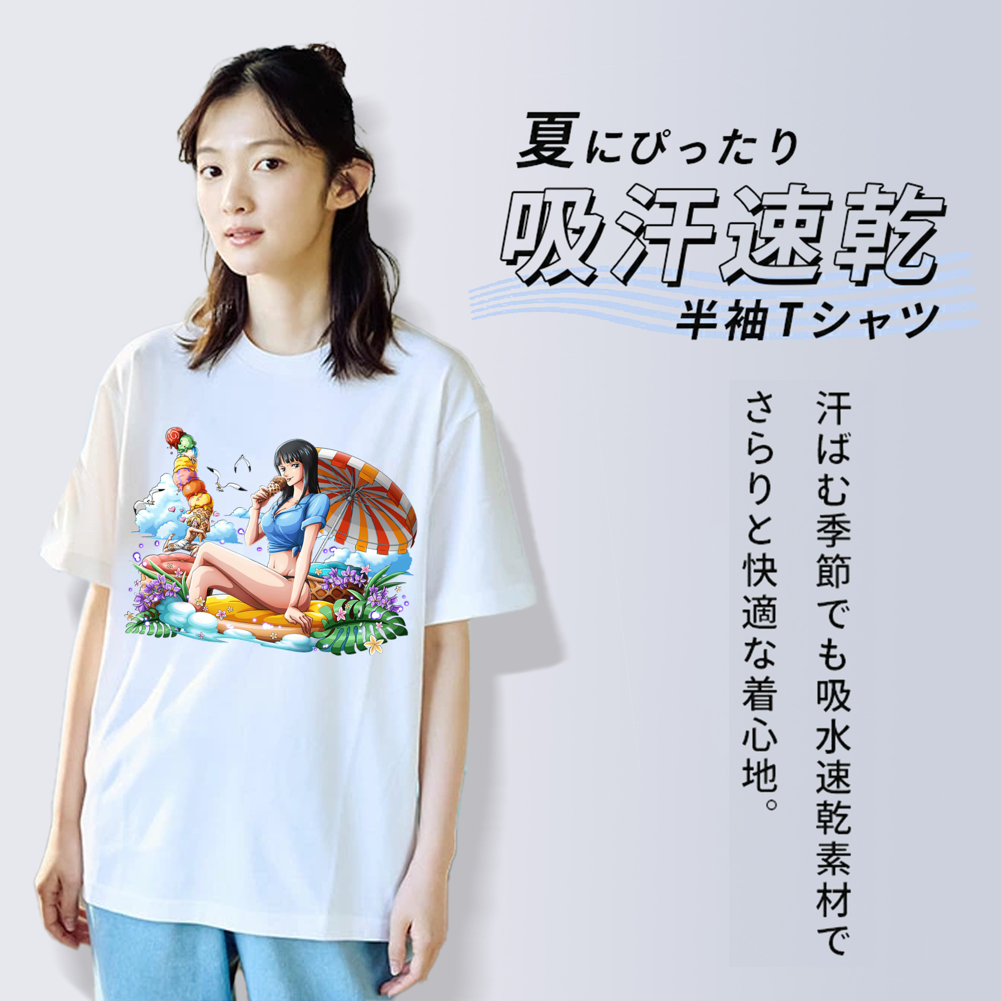 ワンピース ニコ・ロビン ONE PIECE Nico Robin 綿100％半袖Tシャツ（フロントプリント）
