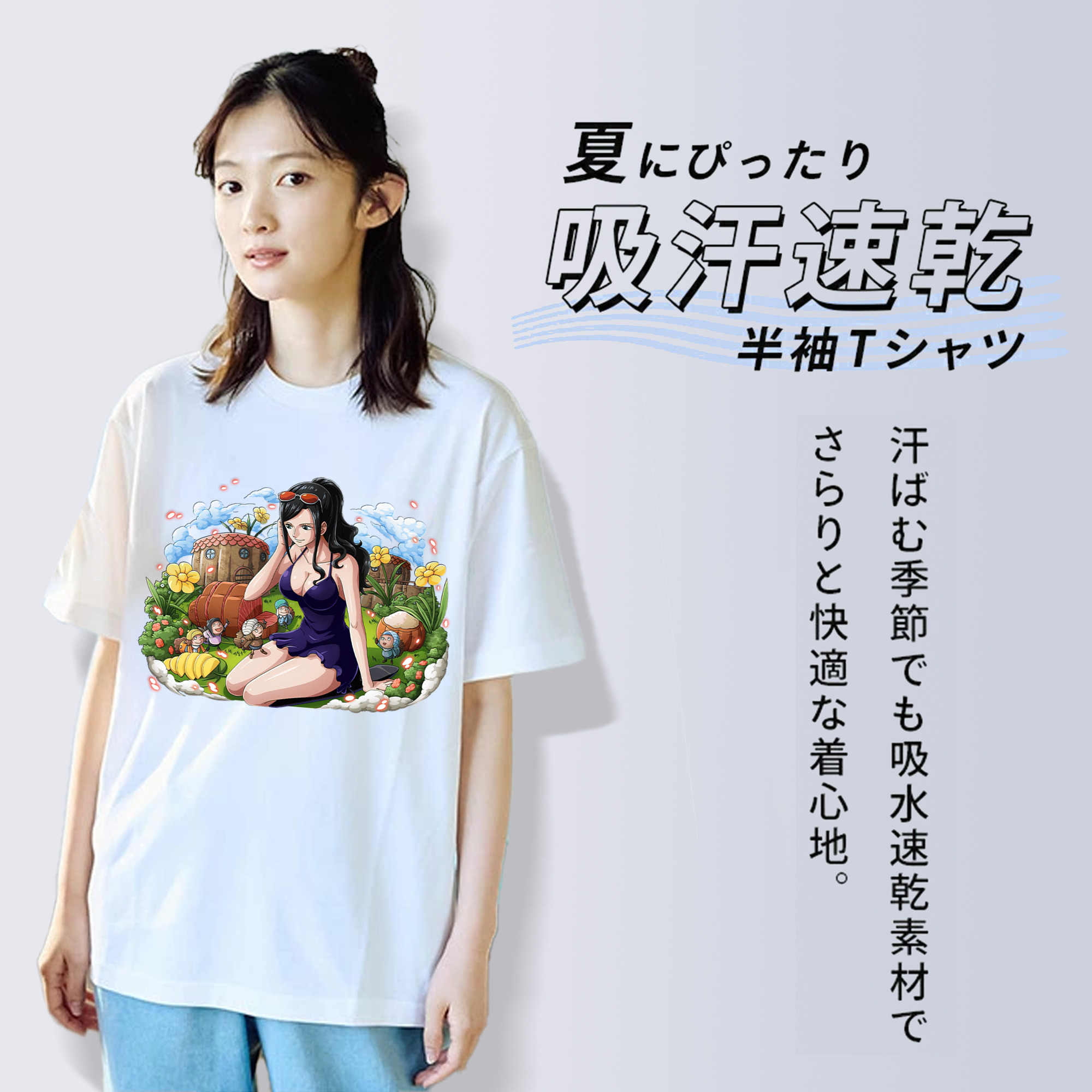 ワンピース ニコ・ロビン ONE PIECE Nico Robin 綿100％半袖Tシャツ（フロントプリント）