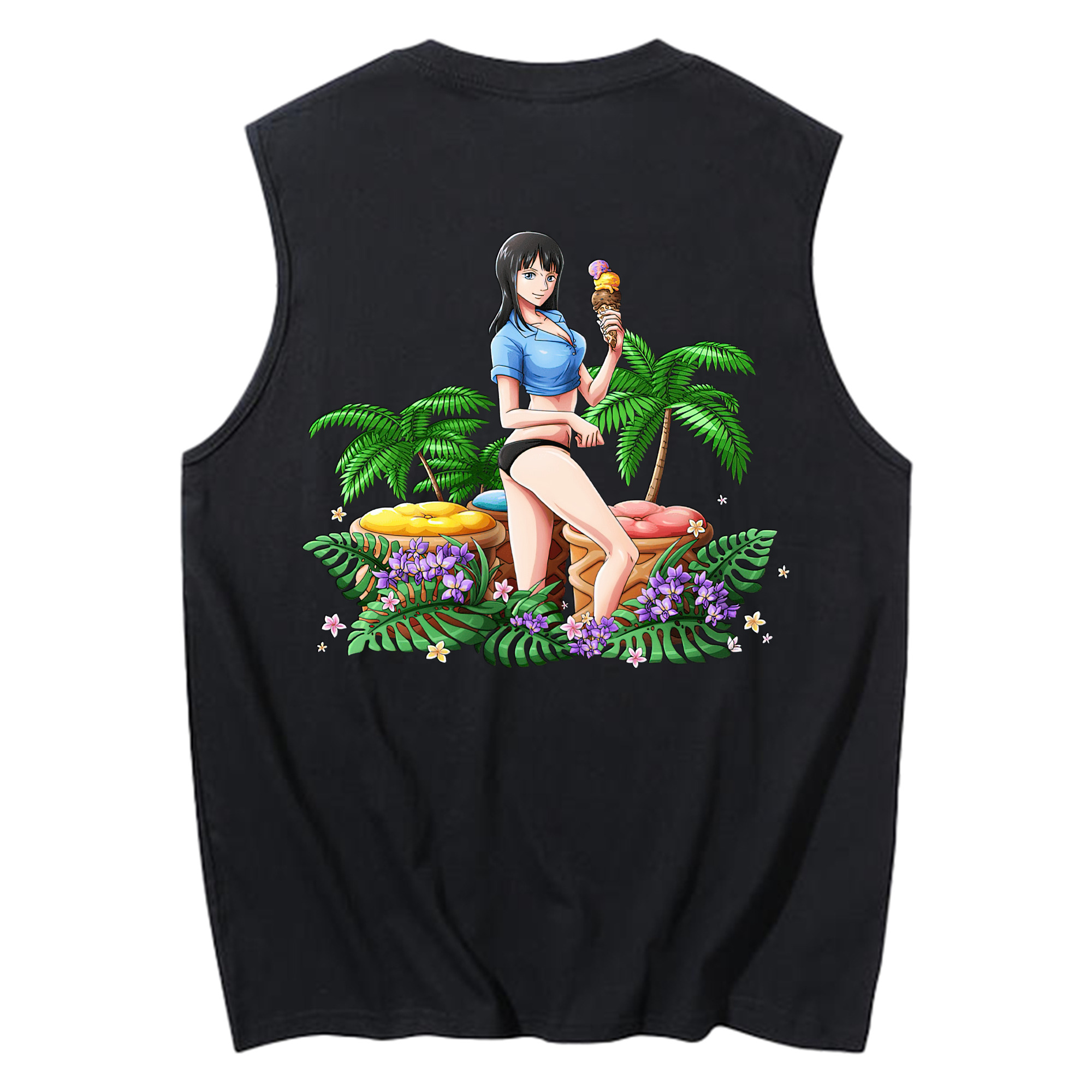 ワンピース ニコ・ロビン ONE PIECE Nico Robin コットン100％タンクトップ（背面プリント）