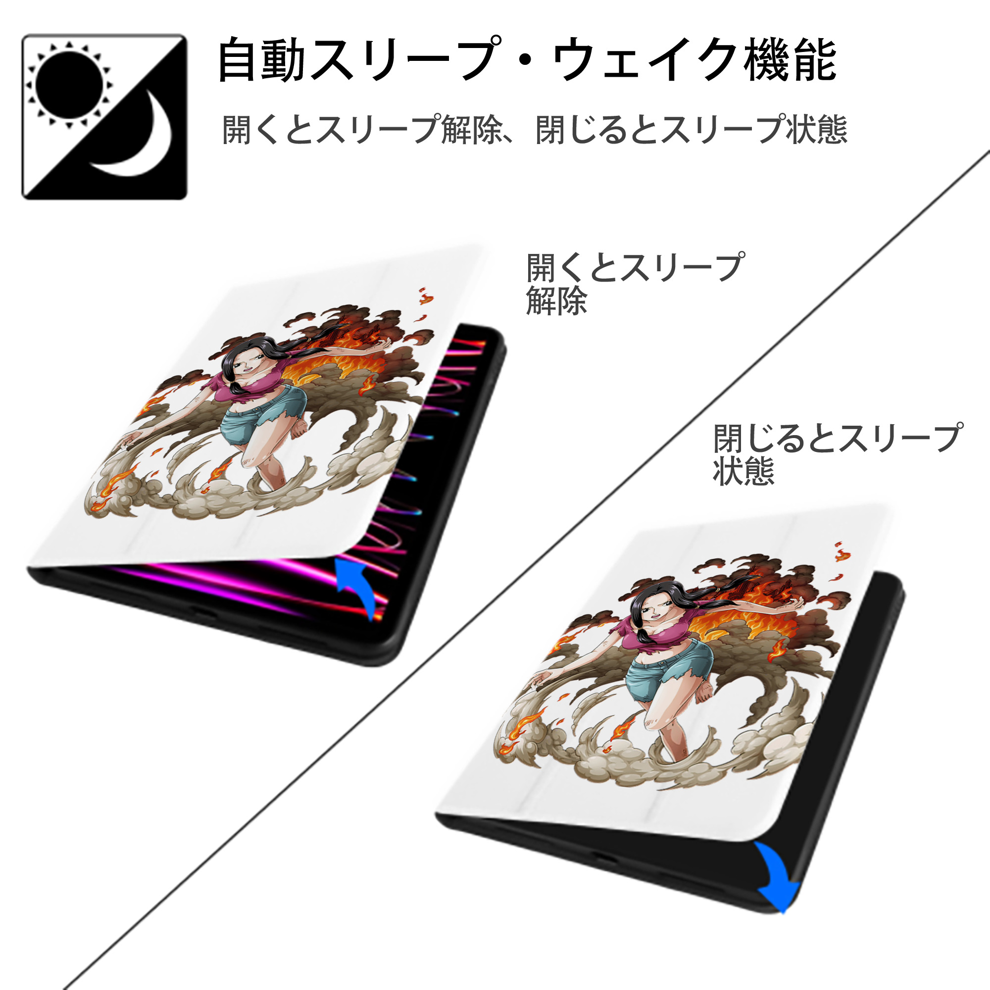 ワンピース ニコ・ロビン ONE PIECE Nico Robin IPad ケース ペン収納付き 三つ折りスタンド PUレザー×シリコン 対応機種9.5/10.5/10.9インチ
