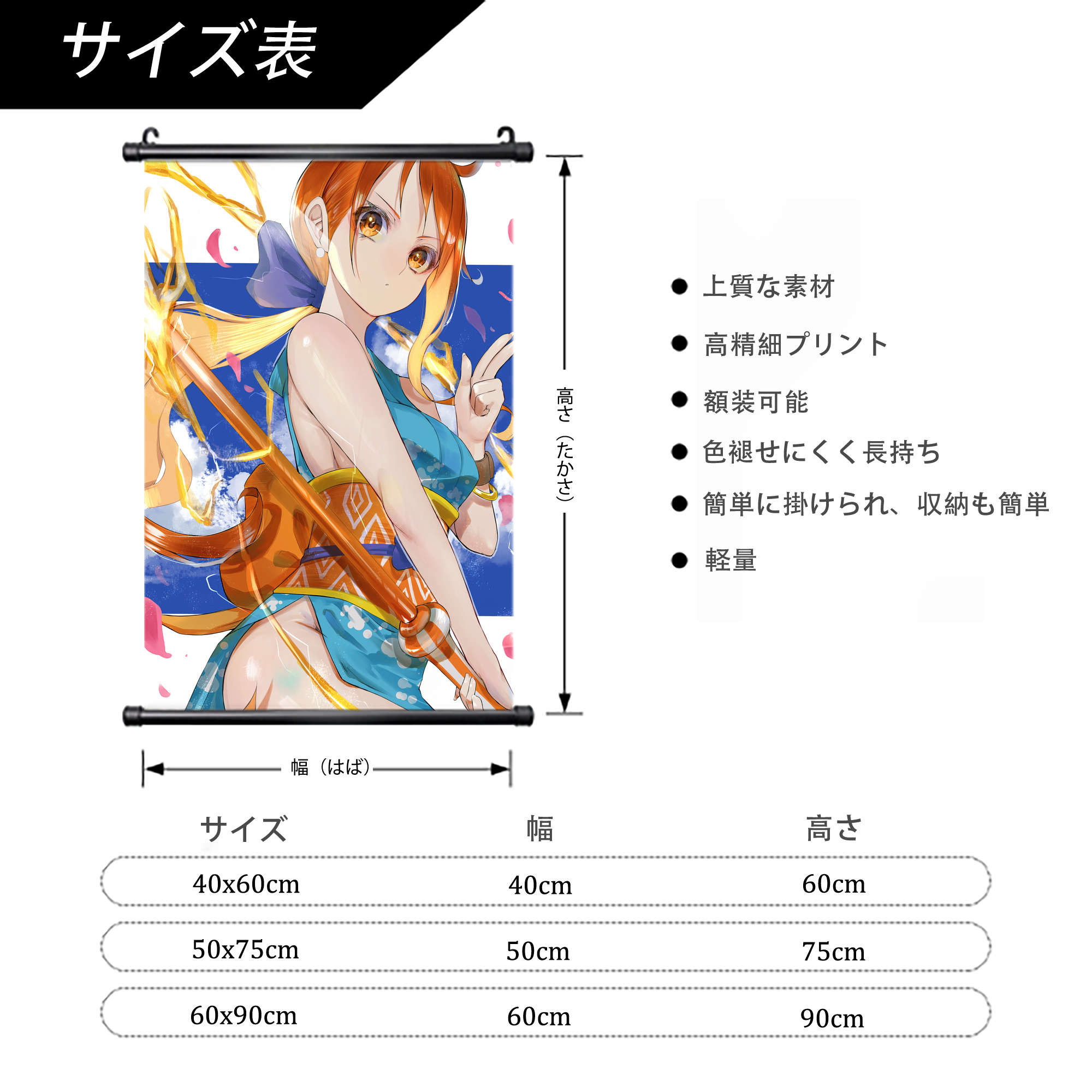 ワンピース ONE PIECE PVCブラック軸タペストリー（複数サイズ）
