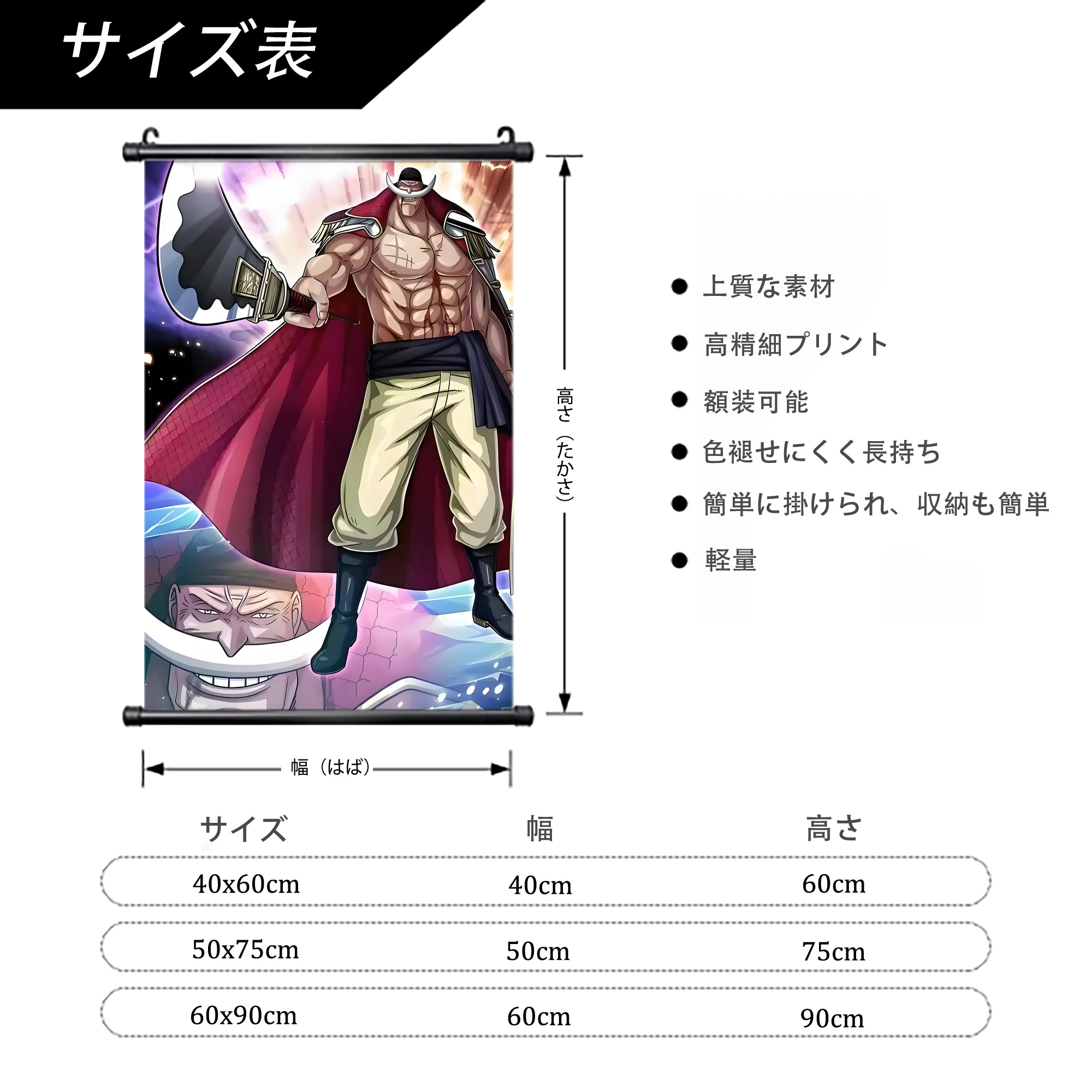 ワンピース ONE PIECE PVCブラック軸タペストリー（複数サイズ）