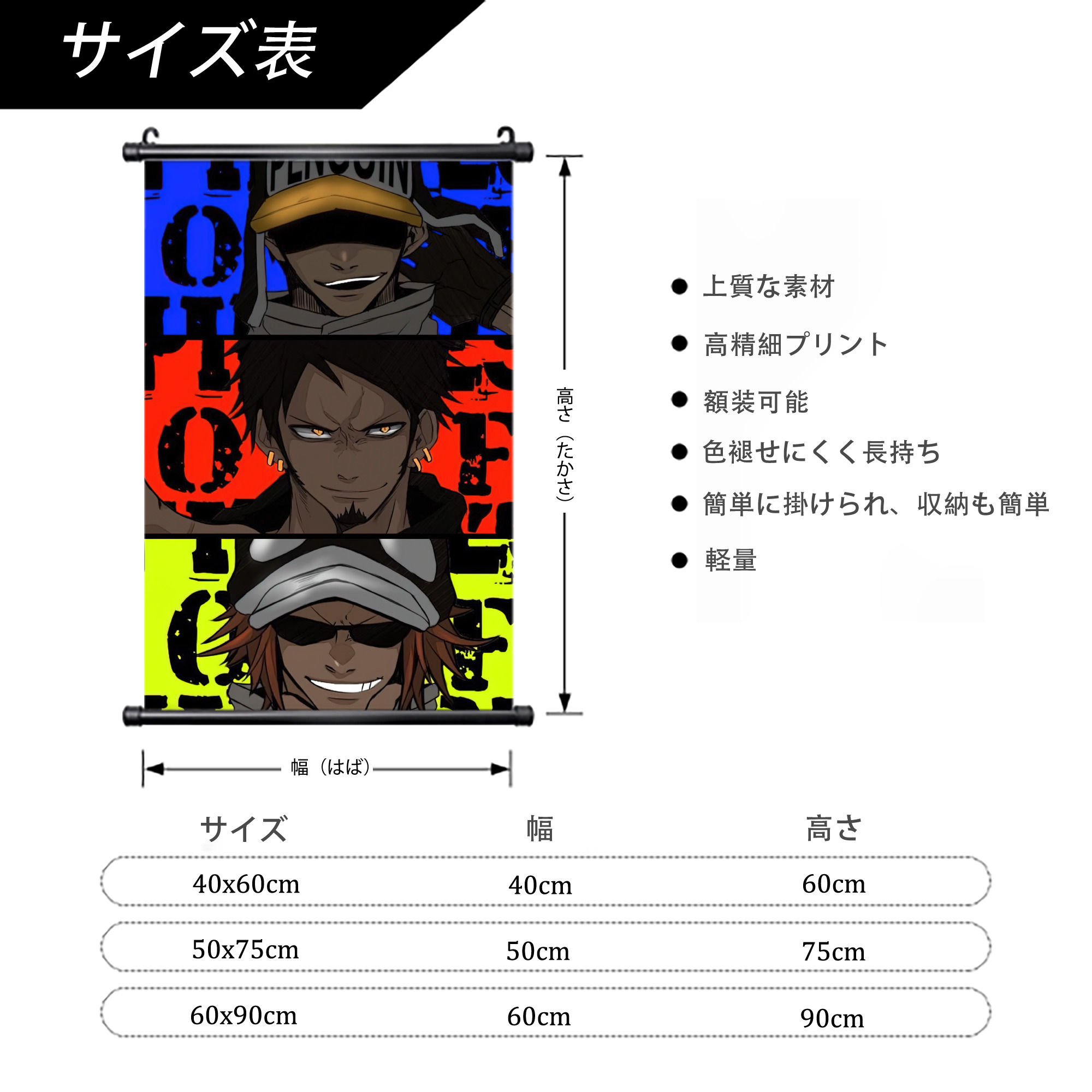 ワンピース ONE PIECE PVCブラック軸タペストリー（複数サイズ）