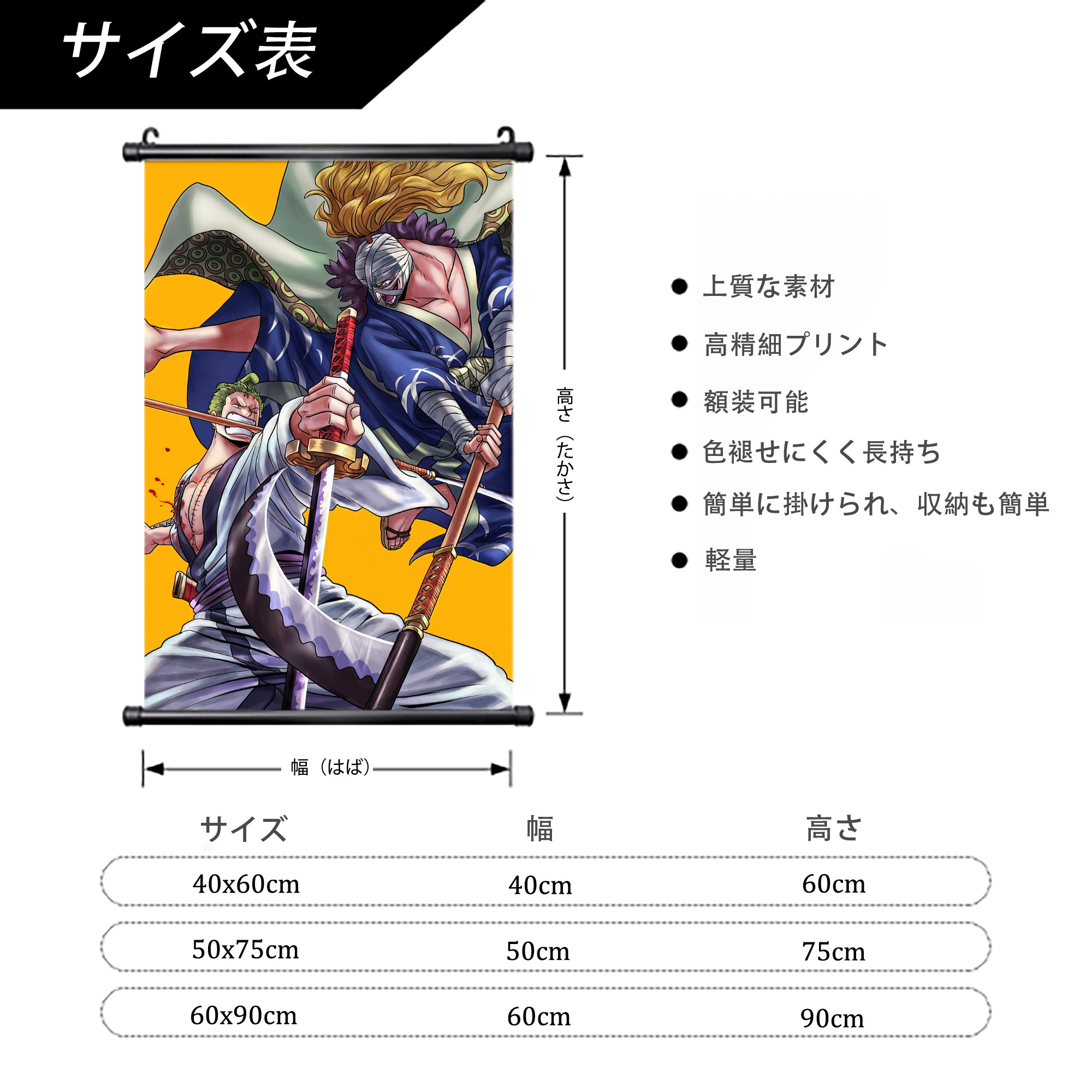 ワンピース ONE PIECE PVCブラック軸タペストリー（複数サイズ）