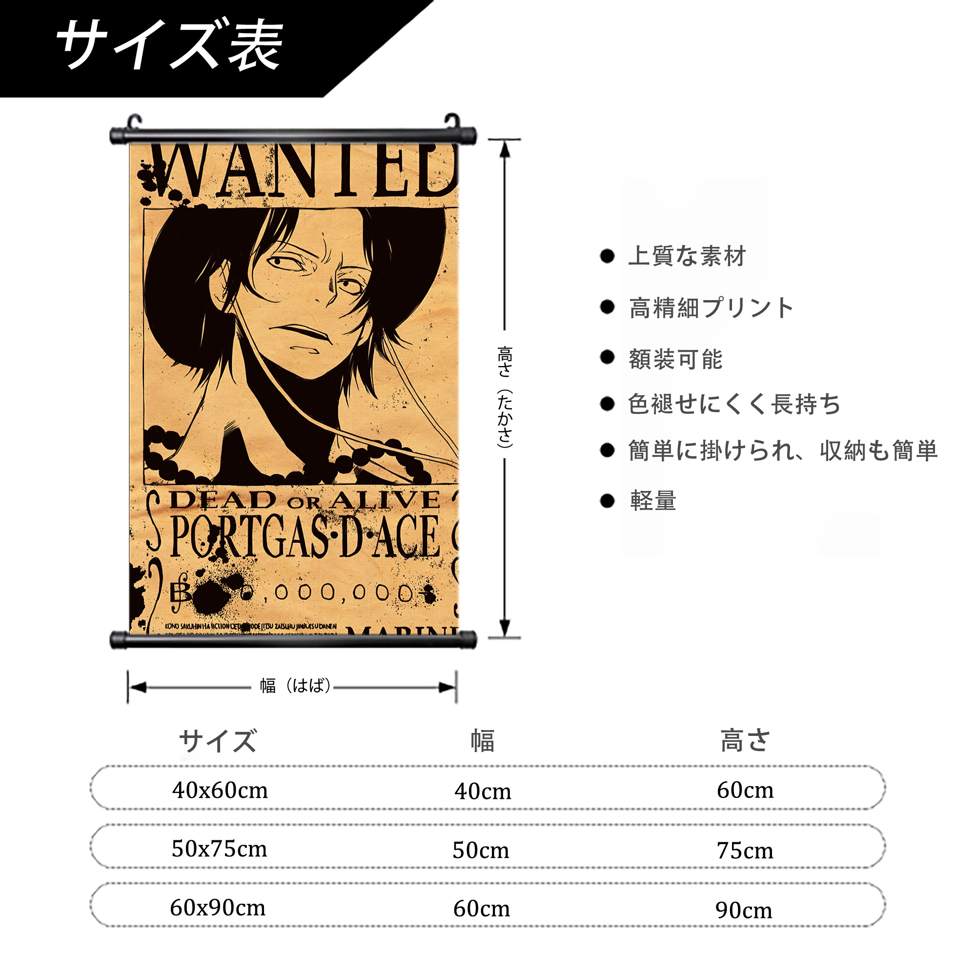 ワンピース ONE PIECE PVCブラック軸タペストリー（複数サイズ）