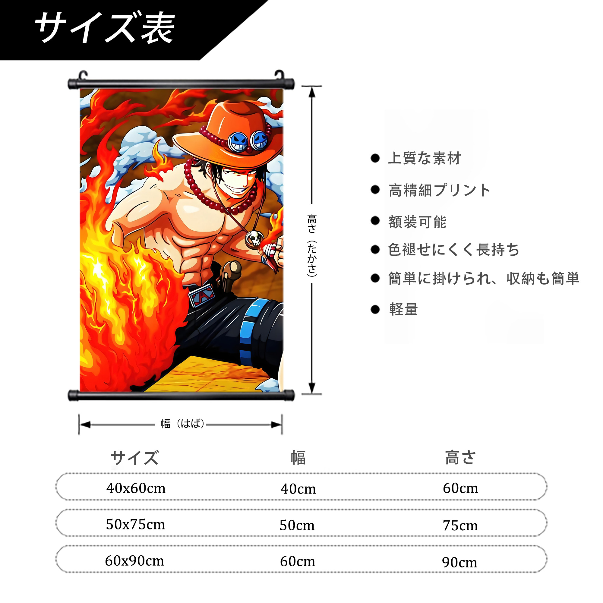 ワンピース ONE PIECE PVCブラック軸タペストリー（複数サイズ）