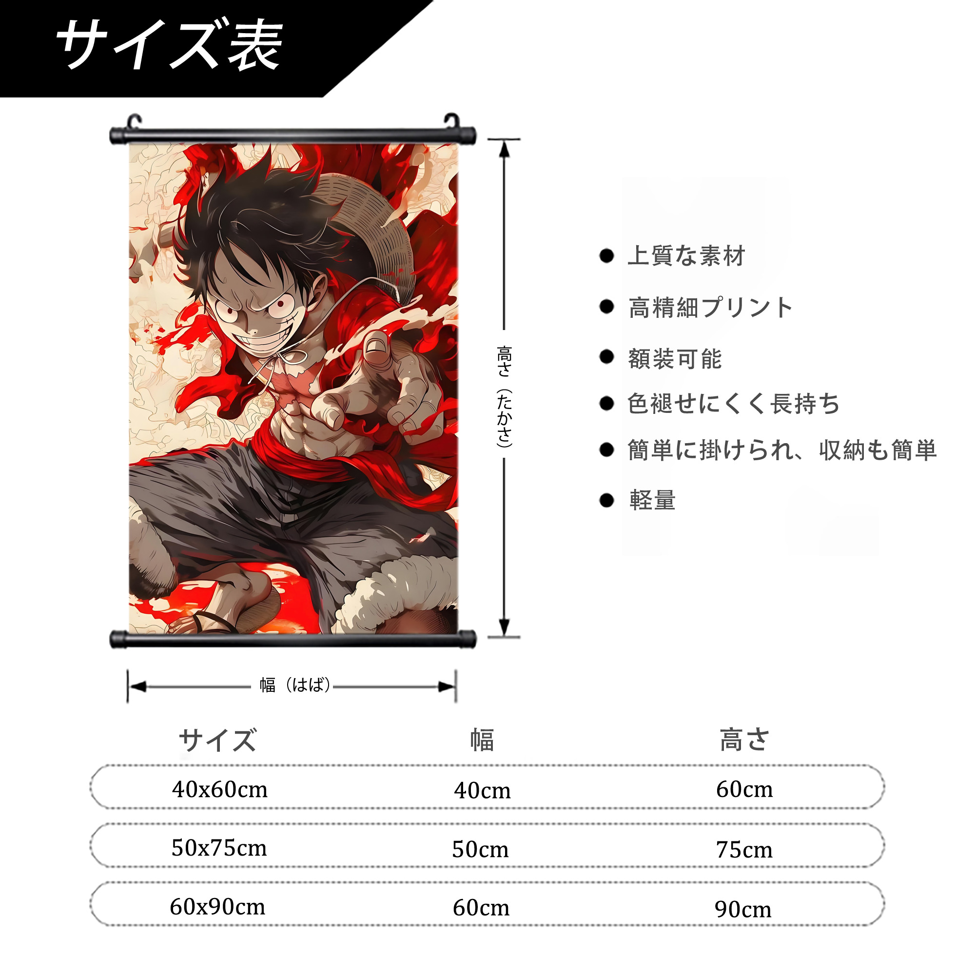 ワンピース ONE PIECE PVCブラック軸タペストリー（複数サイズ）
