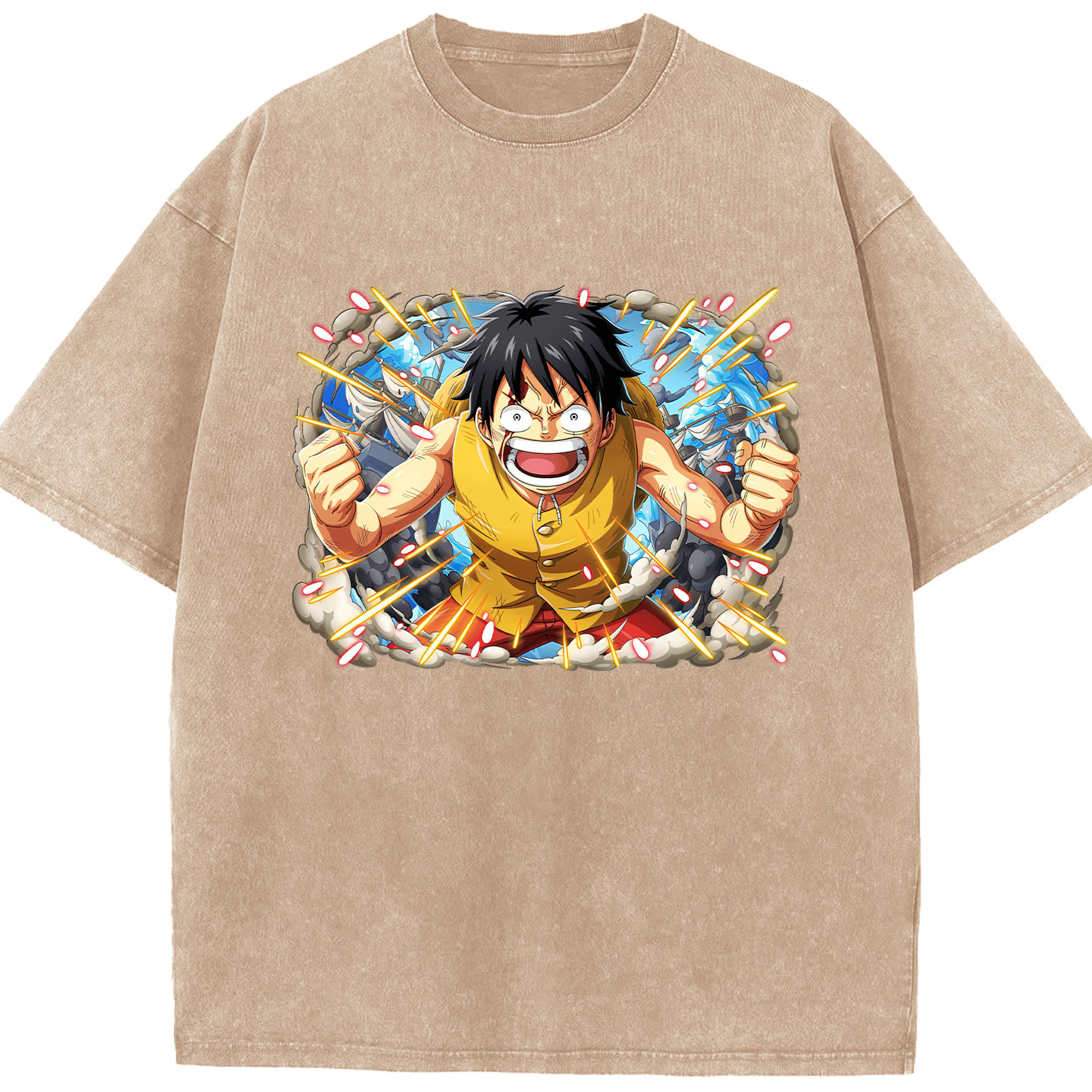 ワンピース モンキー・D・ルフィ ONE PIECE Monkey D. Luffy 綿100% ヴィンテージ風 半袖Tシャツ（フロントプリント）