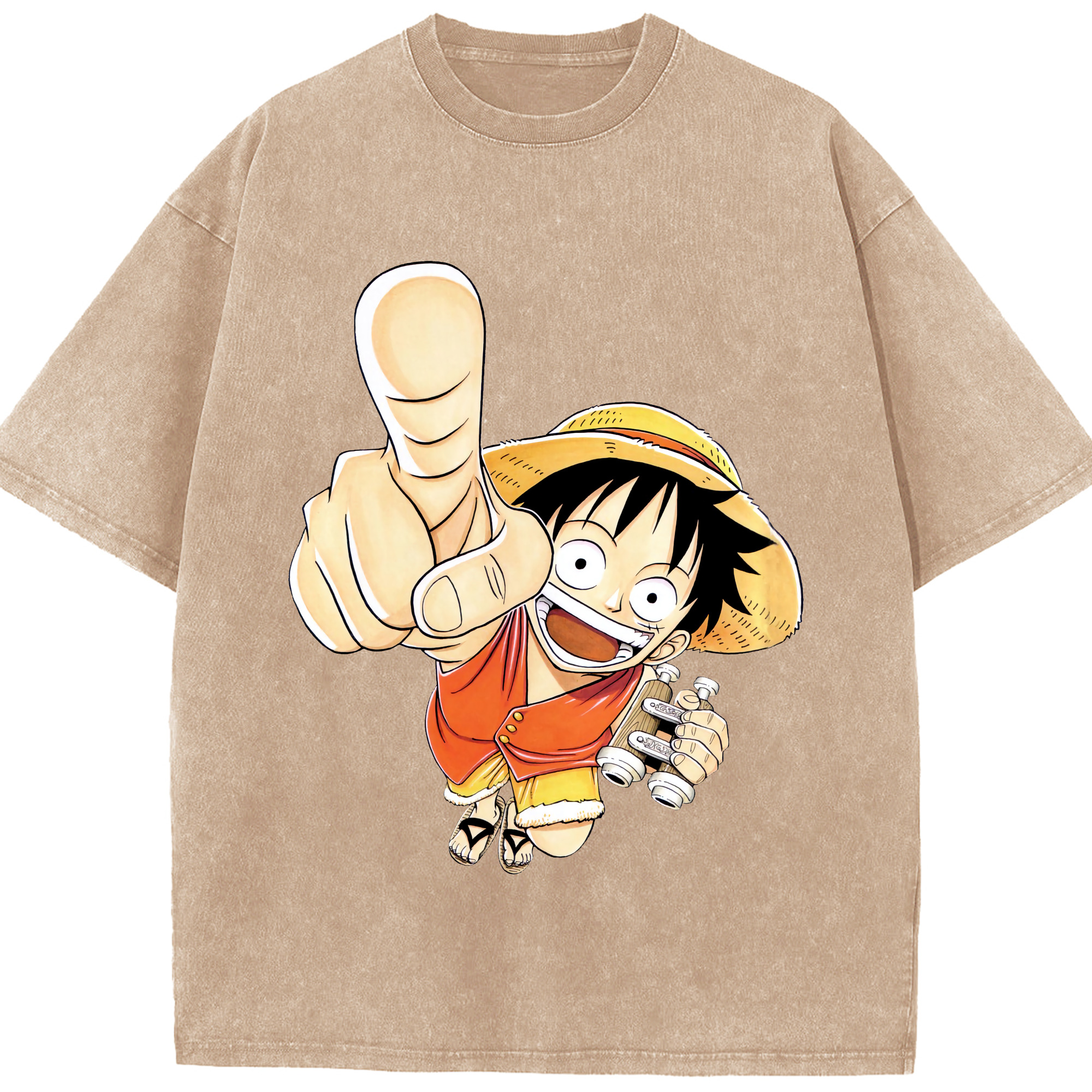 ワンピース モンキー・D・ルフィ ONE PIECE Monkey D. Luffy 綿100% ヴィンテージ風 半袖Tシャツ（フロントプリント）