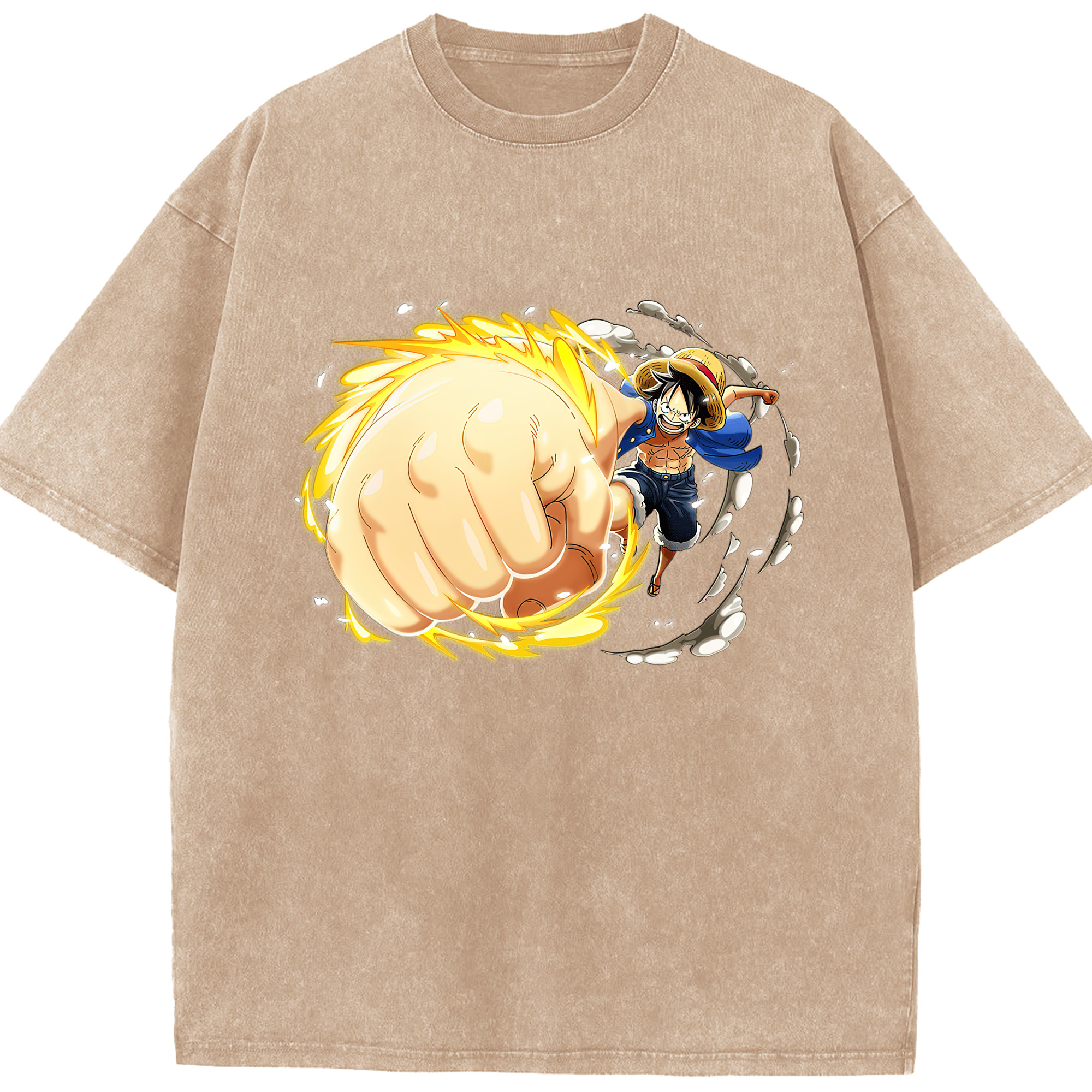 （画像用） ワンピース モンキー・D・ルフィ ONE PIECE Monkey D. Luffy 綿100% ヴィンテージ風 半袖Tシャツ（フロントプリント）