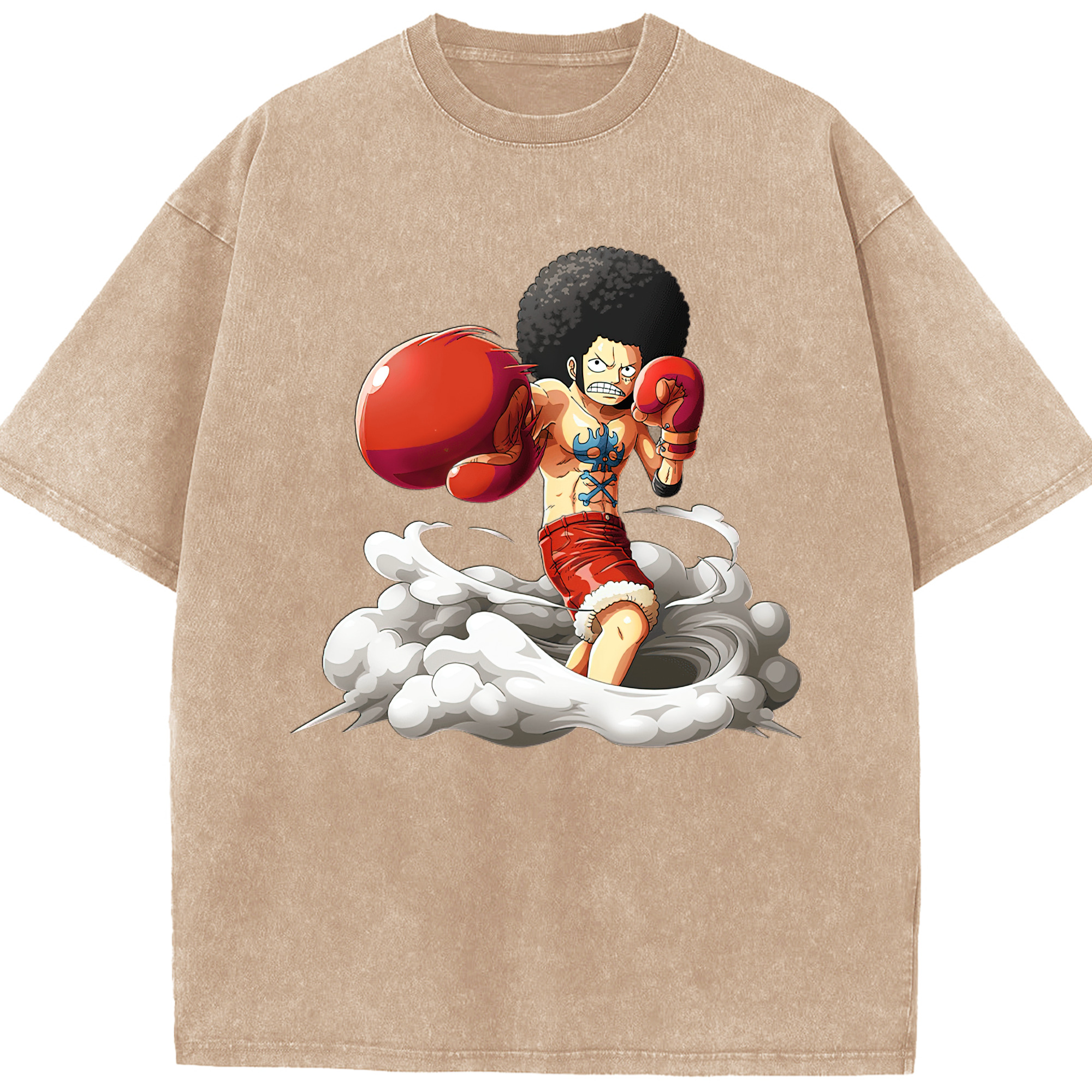ワンピース モンキー・D・ルフィ ONE PIECE Monkey D. Luffy 綿100% ヴィンテージ風 半袖Tシャツ（フロントプリント）