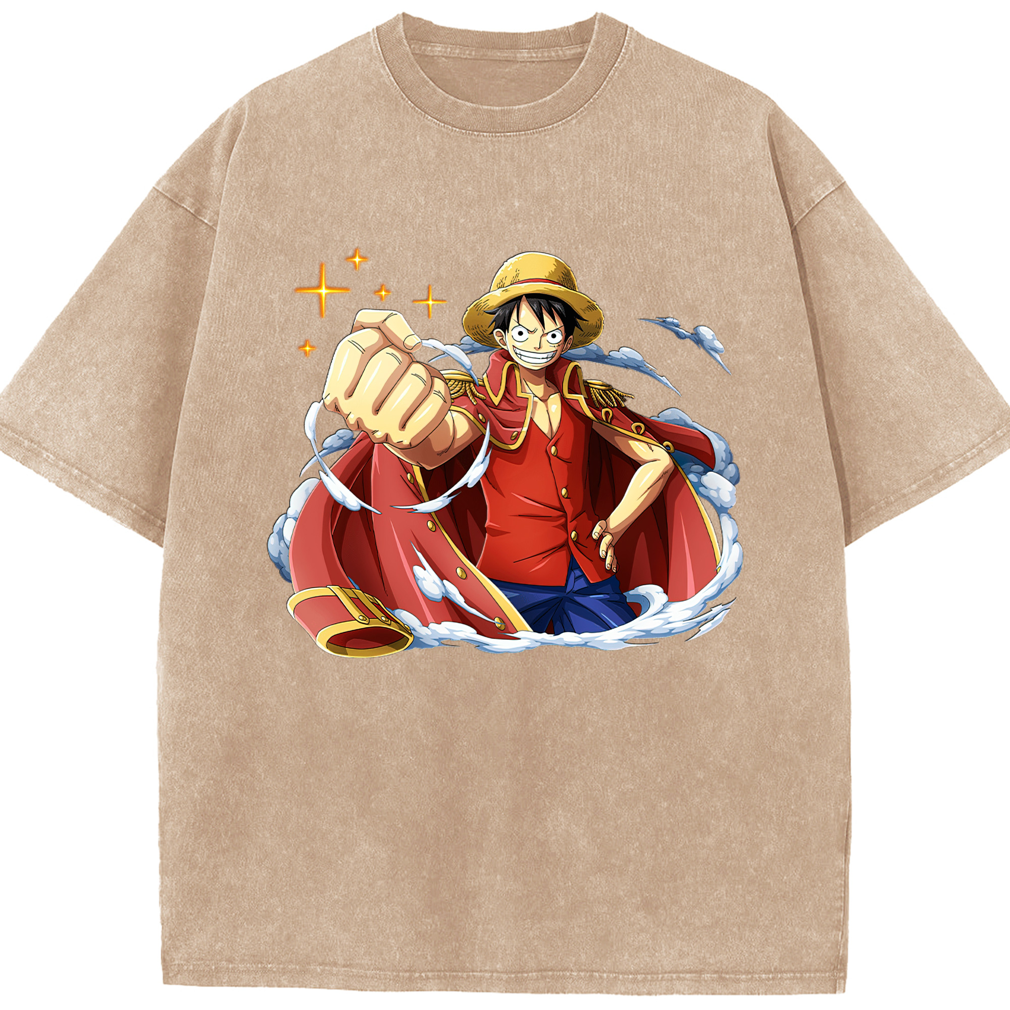 ワンピース モンキー・D・ルフィ ONE PIECE Monkey D. Luffy 綿100% ヴィンテージ風 半袖Tシャツ（フロントプリント）