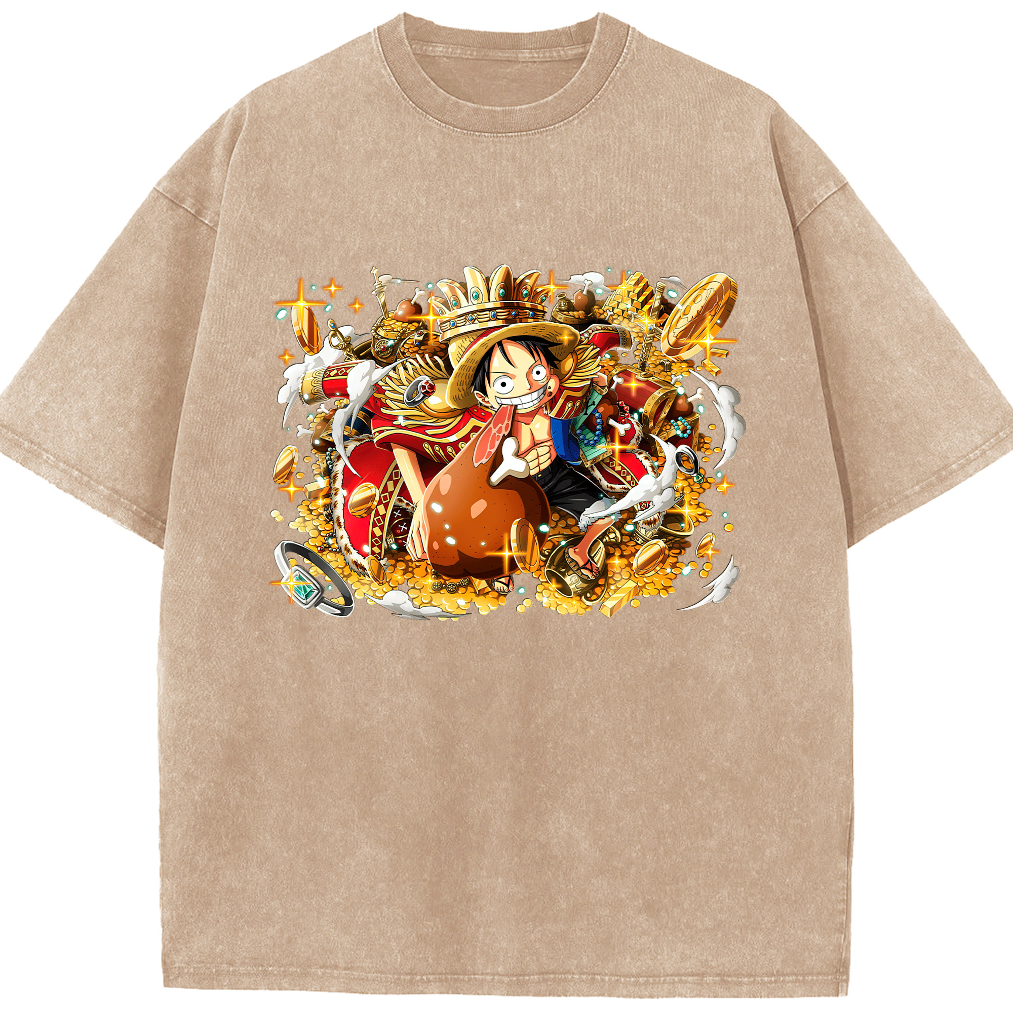 ワンピース モンキー・D・ルフィ ONE PIECE Monkey D. Luffy 綿100% ヴィンテージ風 半袖Tシャツ（フロントプリント）