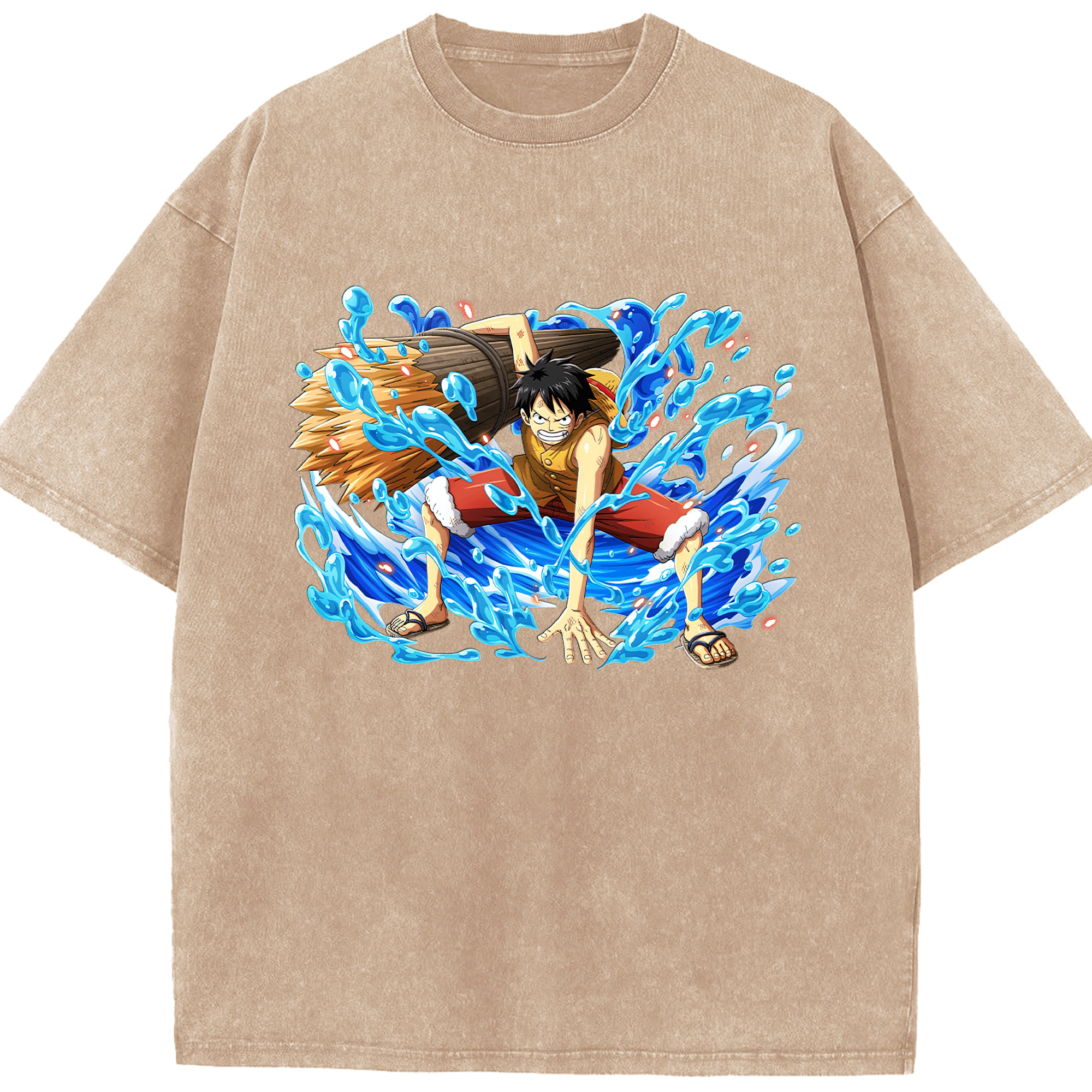 ワンピース モンキー・D・ルフィ ONE PIECE Monkey D. Luffy 綿100% ヴィンテージ風 半袖Tシャツ（フロントプリント）