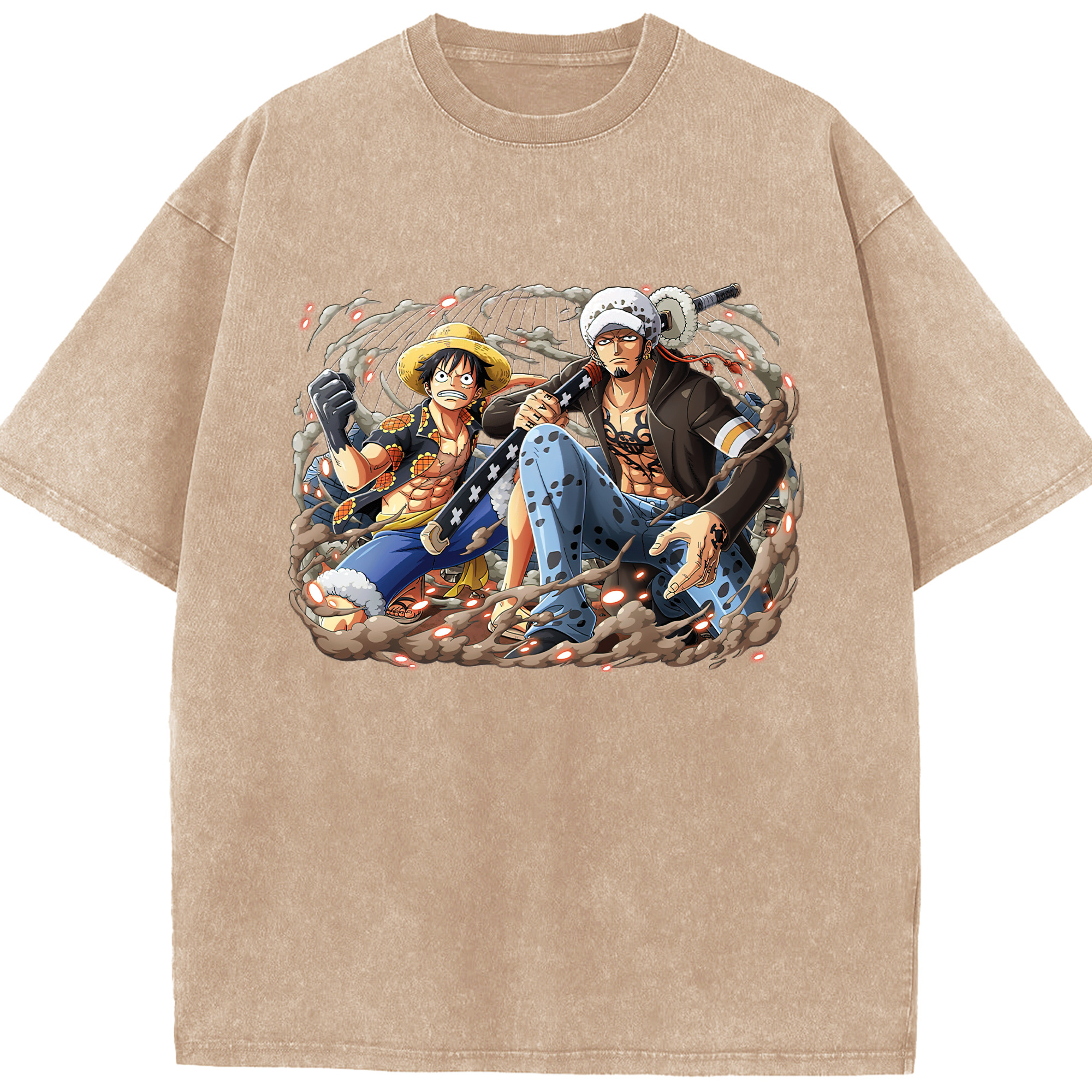 ワンピース モンキー・D・ルフィ ONE PIECE Monkey D. Luffy 綿100% ヴィンテージ風 半袖Tシャツ（フロントプリント）