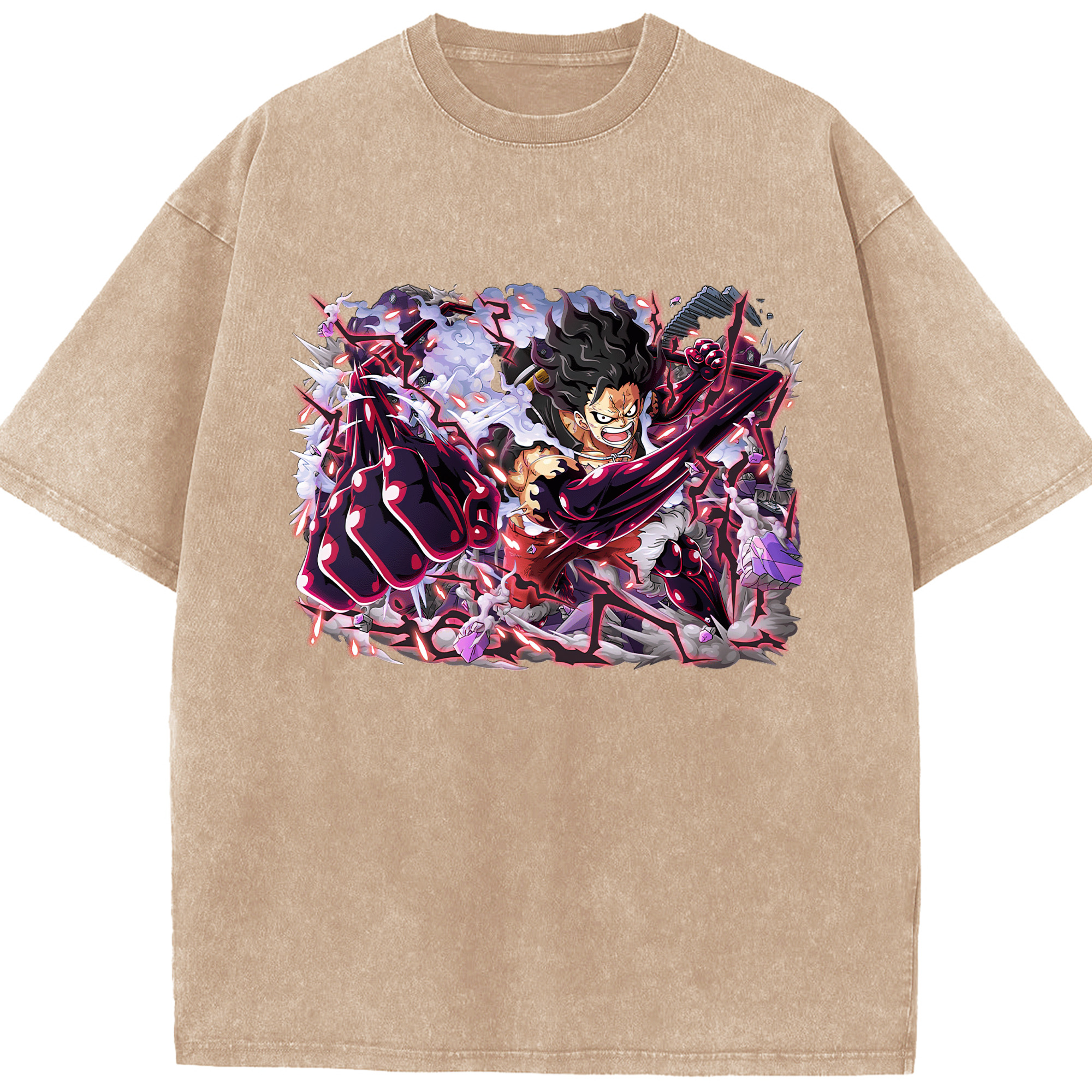 ワンピース モンキー・D・ルフィ ONE PIECE Monkey D. Luffy 綿100% ヴィンテージ風 半袖Tシャツ（フロントプリント）