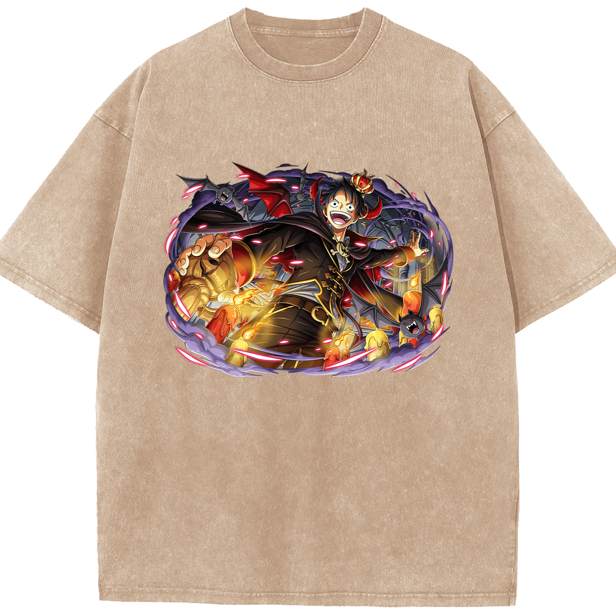 ワンピース モンキー・D・ルフィ ONE PIECE Monkey D. Luffy 綿100% ヴィンテージ風 半袖Tシャツ（フロントプリント）