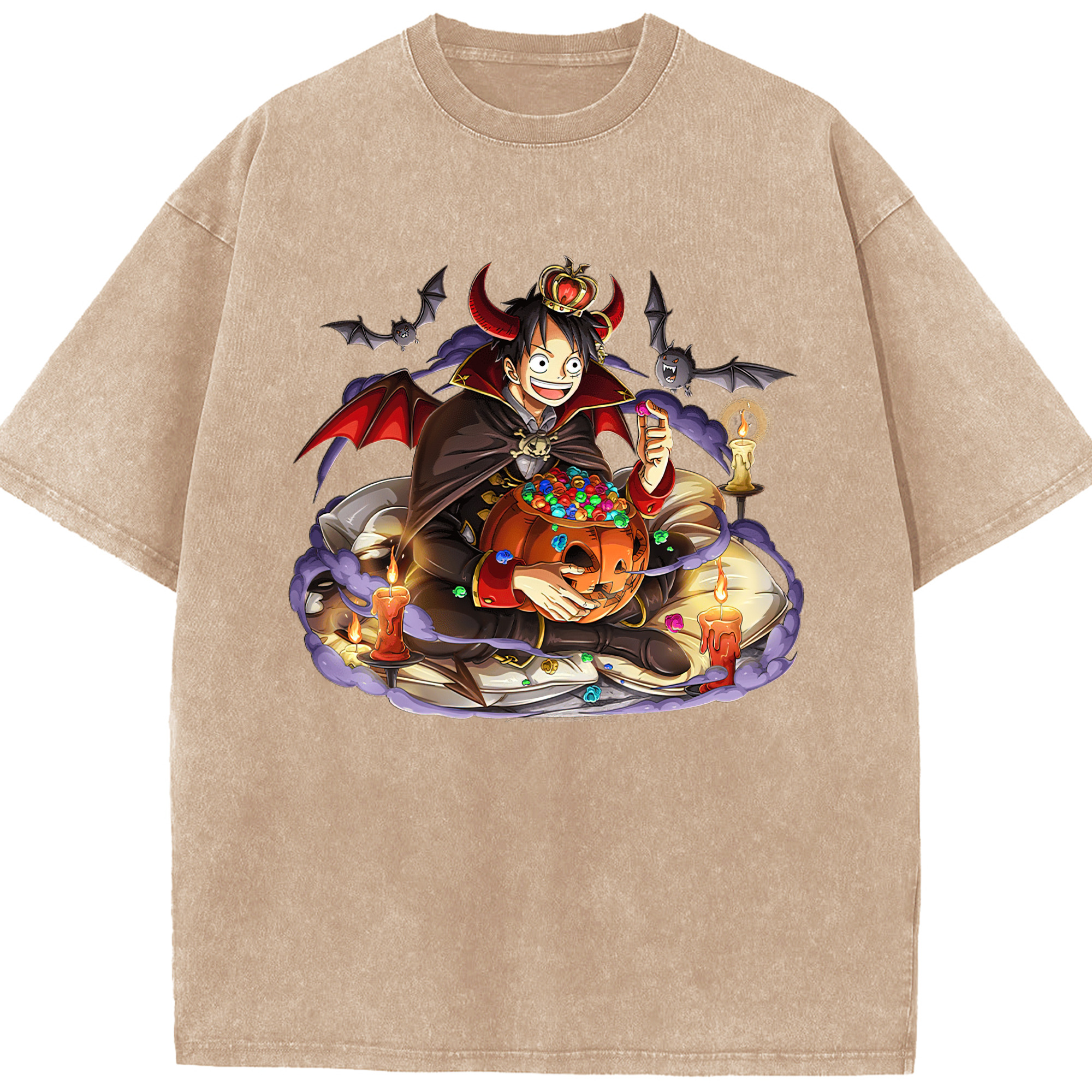 ワンピース モンキー・D・ルフィ ONE PIECE Monkey D. Luffy 綿100% ヴィンテージ風 半袖Tシャツ（フロントプリント）