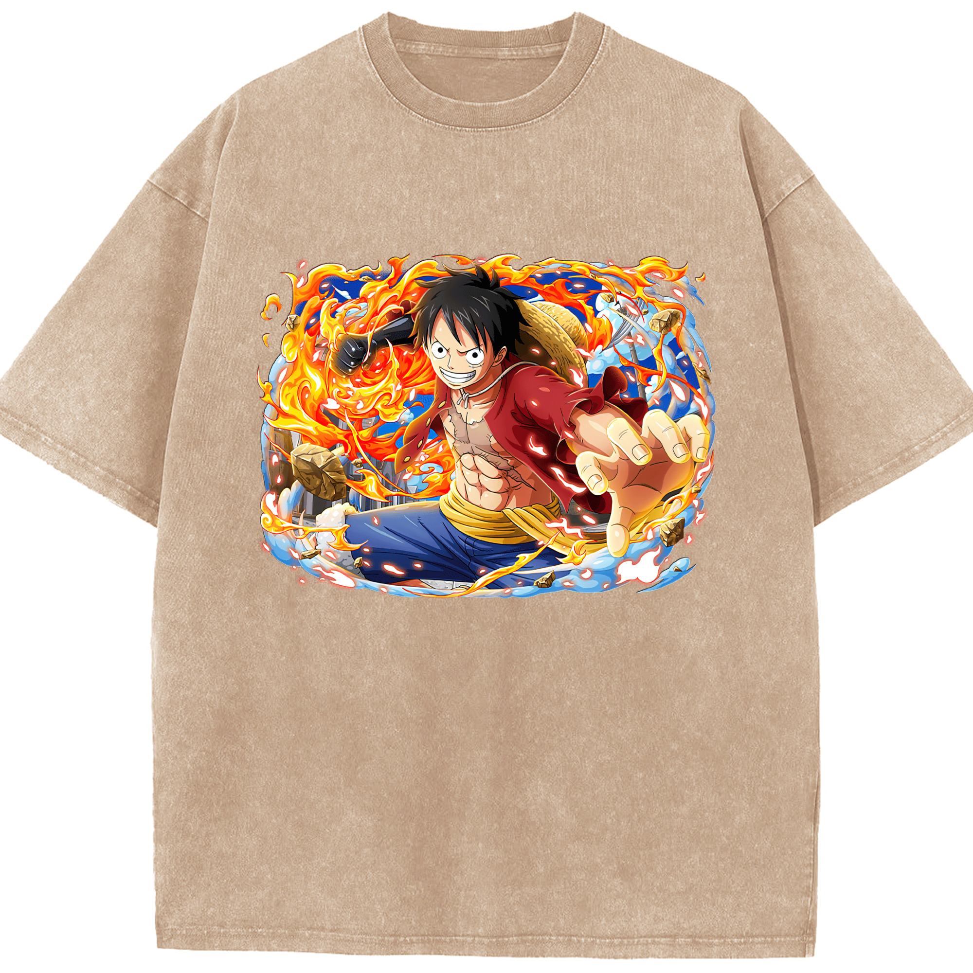 ワンピース モンキー・D・ルフィ ONE PIECE Monkey D. Luffy 綿100% ヴィンテージ風 半袖Tシャツ（フロントプリント）