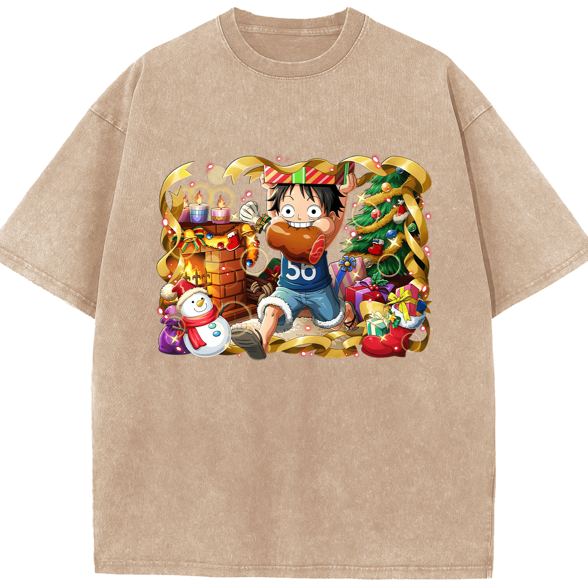 ワンピース モンキー・D・ルフィ ONE PIECE Monkey D. Luffy 綿100% ヴィンテージ風 半袖Tシャツ（フロントプリント）
