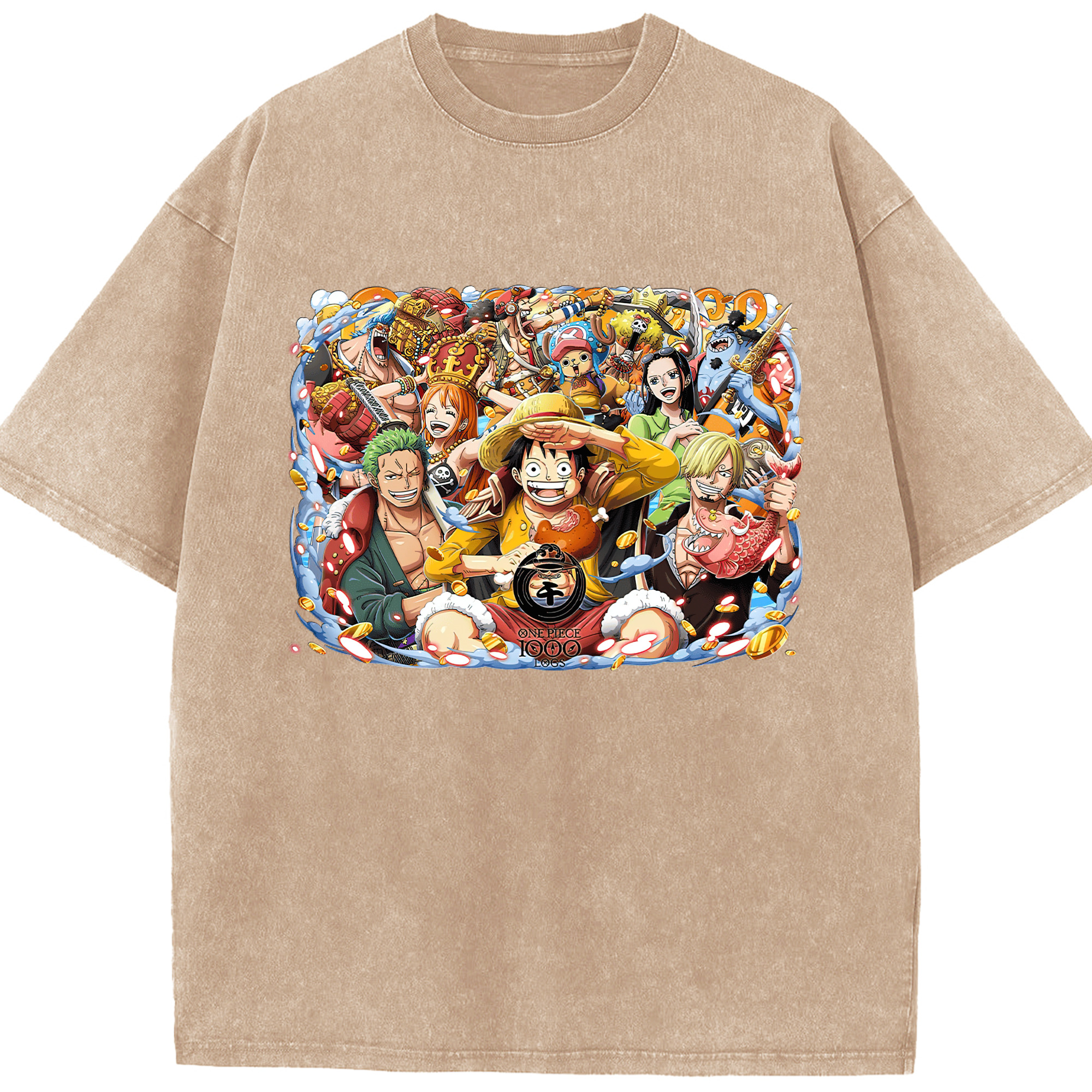 ワンピース モンキー・D・ルフィ ONE PIECE Monkey D. Luffy 綿100% ヴィンテージ風 半袖Tシャツ（フロントプリント）