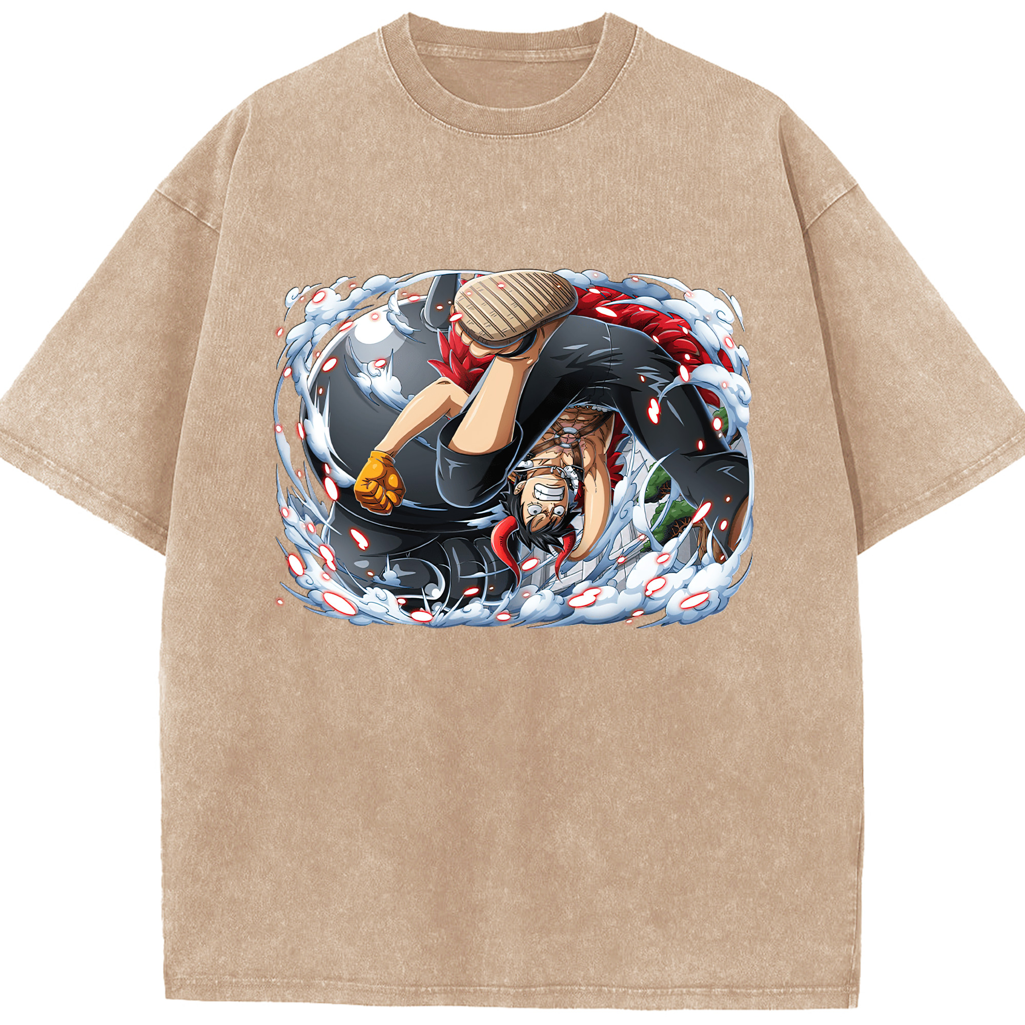ワンピース モンキー・D・ルフィ ONE PIECE Monkey D. Luffy 綿100% ヴィンテージ風 半袖Tシャツ（フロントプリント）