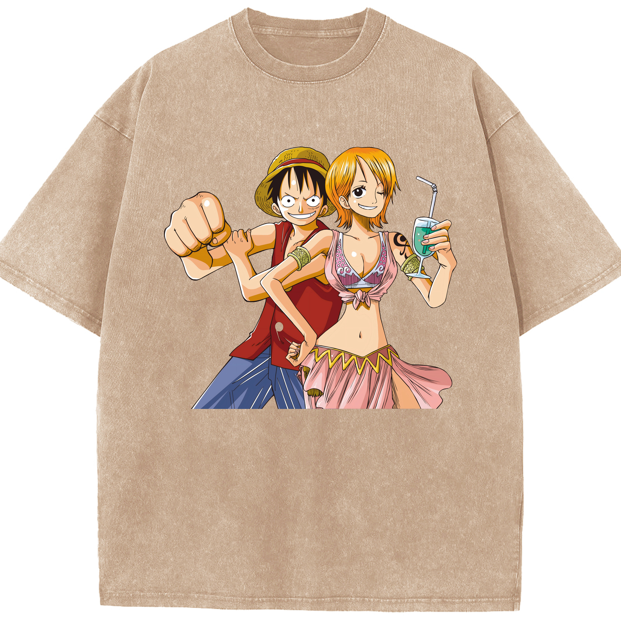 ワンピース モンキー・D・ルフィ ONE PIECE Monkey D. Luffy 綿100% ヴィンテージ風 半袖Tシャツ（フロントプリント）