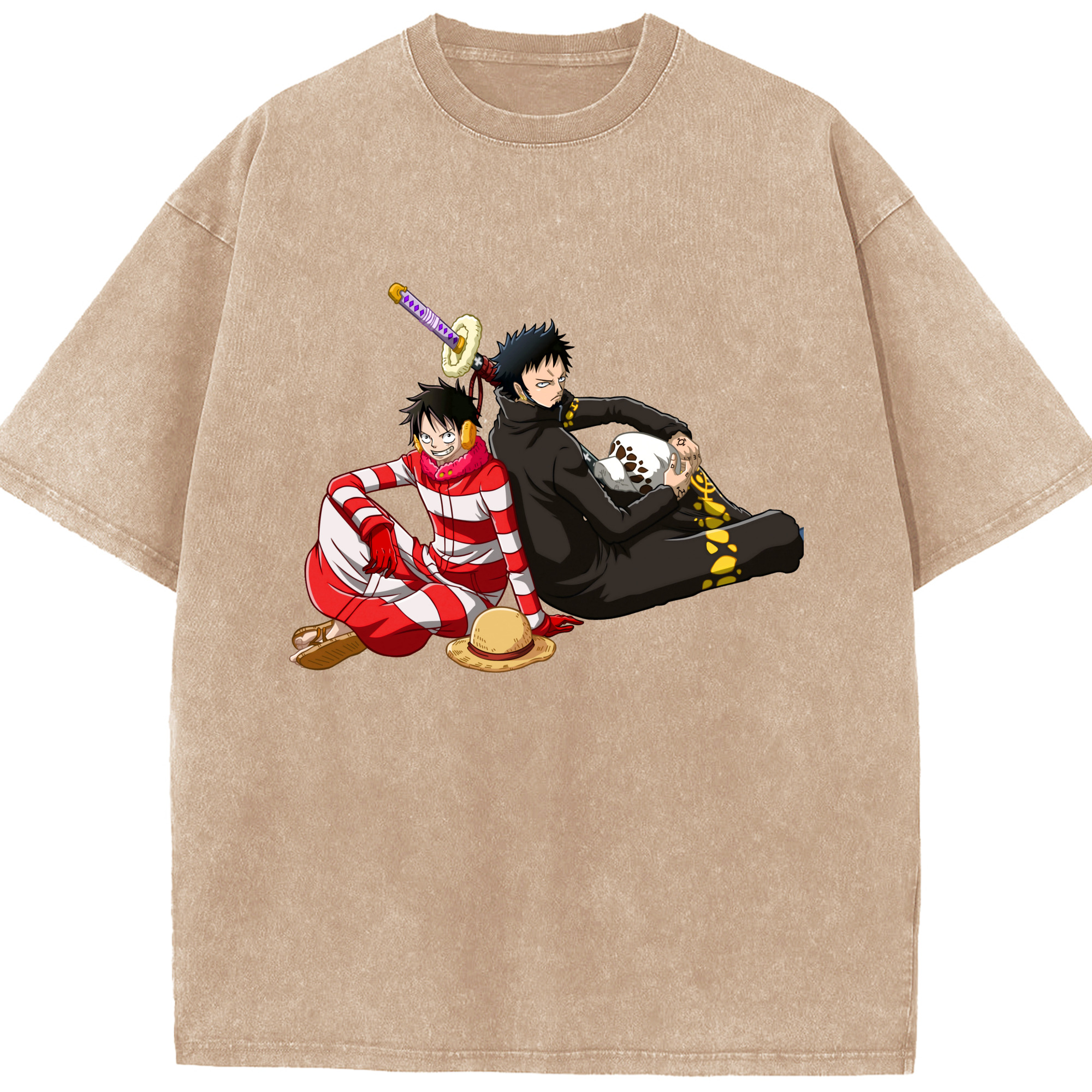 ワンピース モンキー・D・ルフィ ONE PIECE Monkey D. Luffy 綿100% ヴィンテージ風 半袖Tシャツ（フロントプリント）
