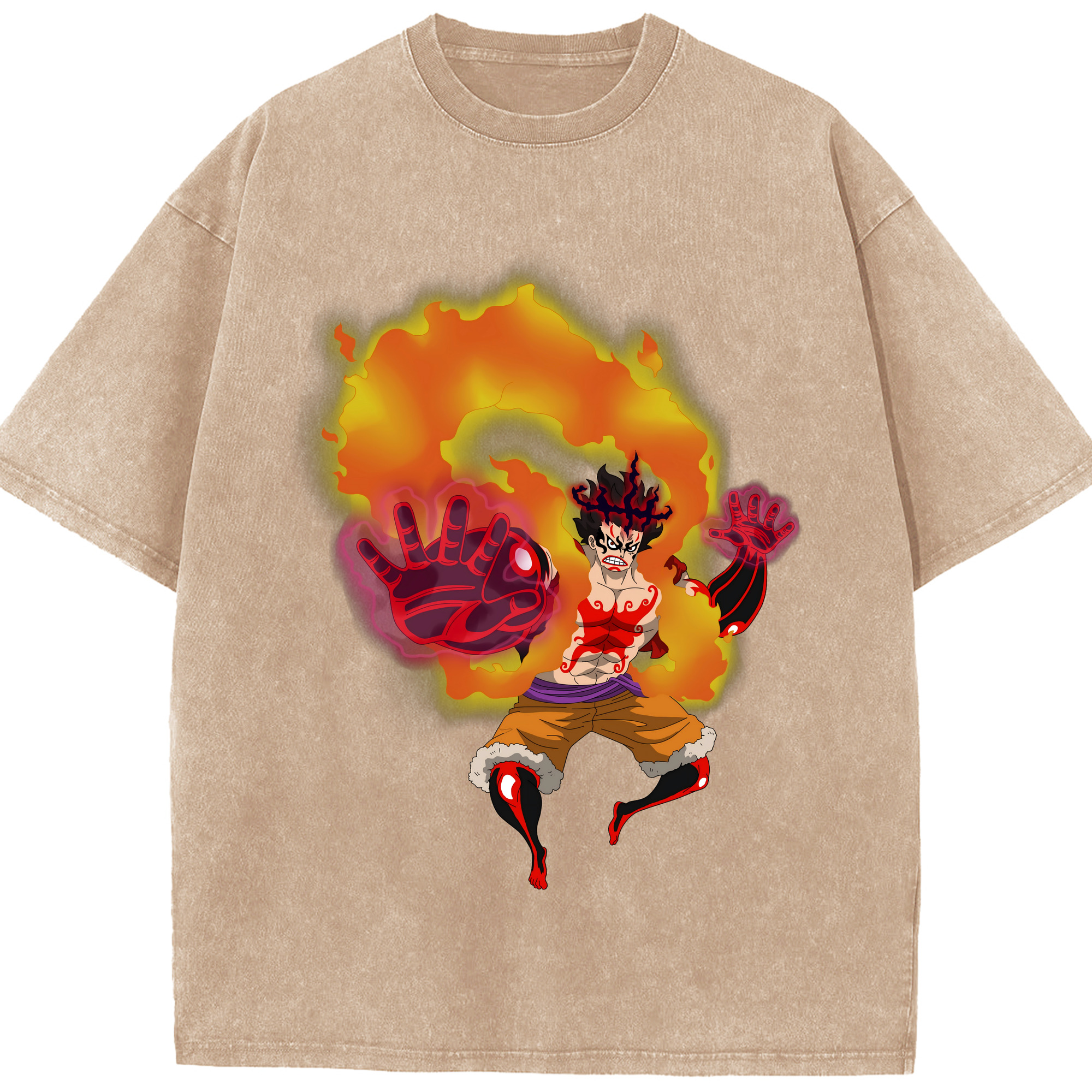 ワンピース モンキー・D・ルフィ ONE PIECE Monkey D. Luffy 綿100% ヴィンテージ風 半袖Tシャツ（フロントプリント）