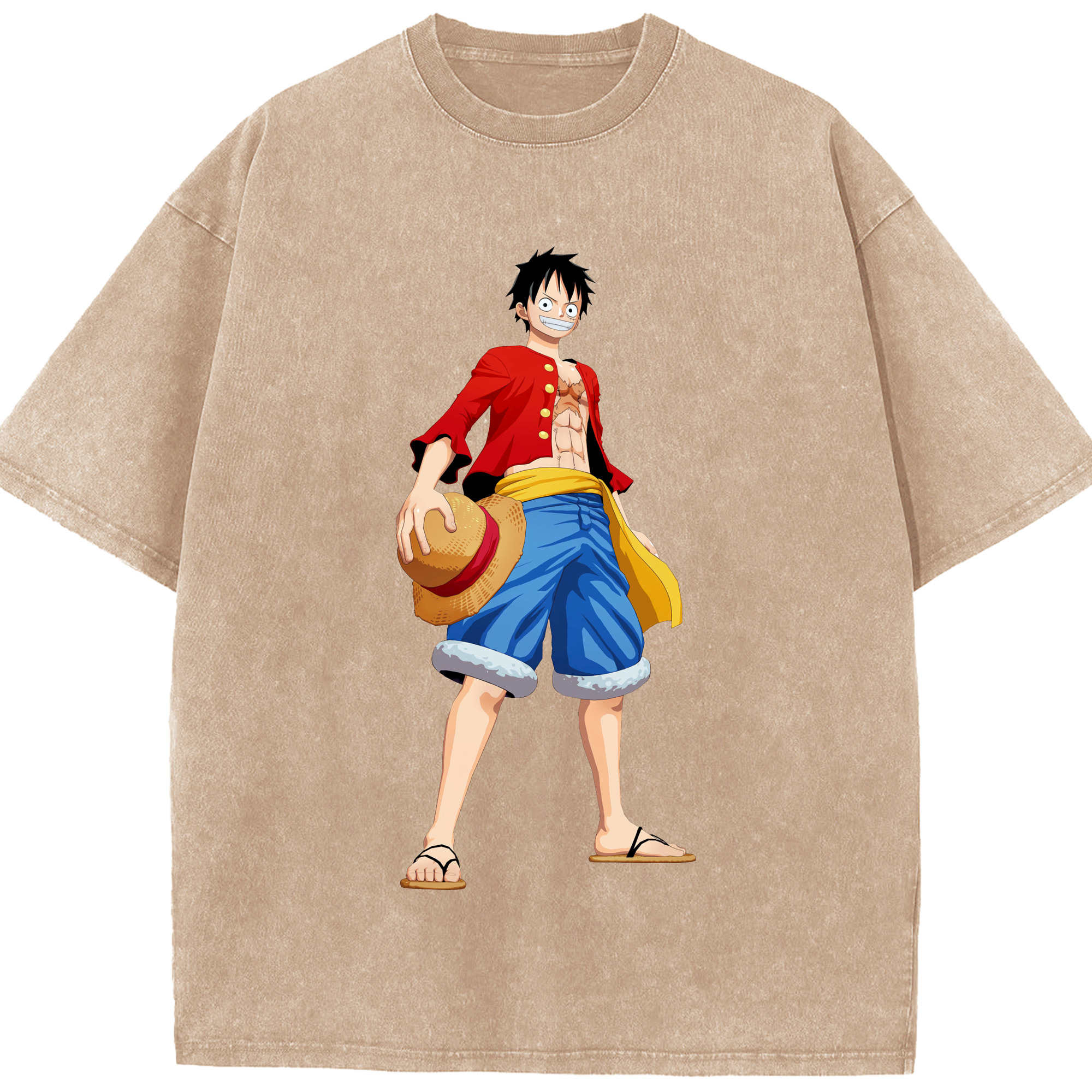 ワンピース モンキー・D・ルフィ ONE PIECE Monkey D. Luffy 綿100% ヴィンテージ風 半袖Tシャツ（フロントプリント）