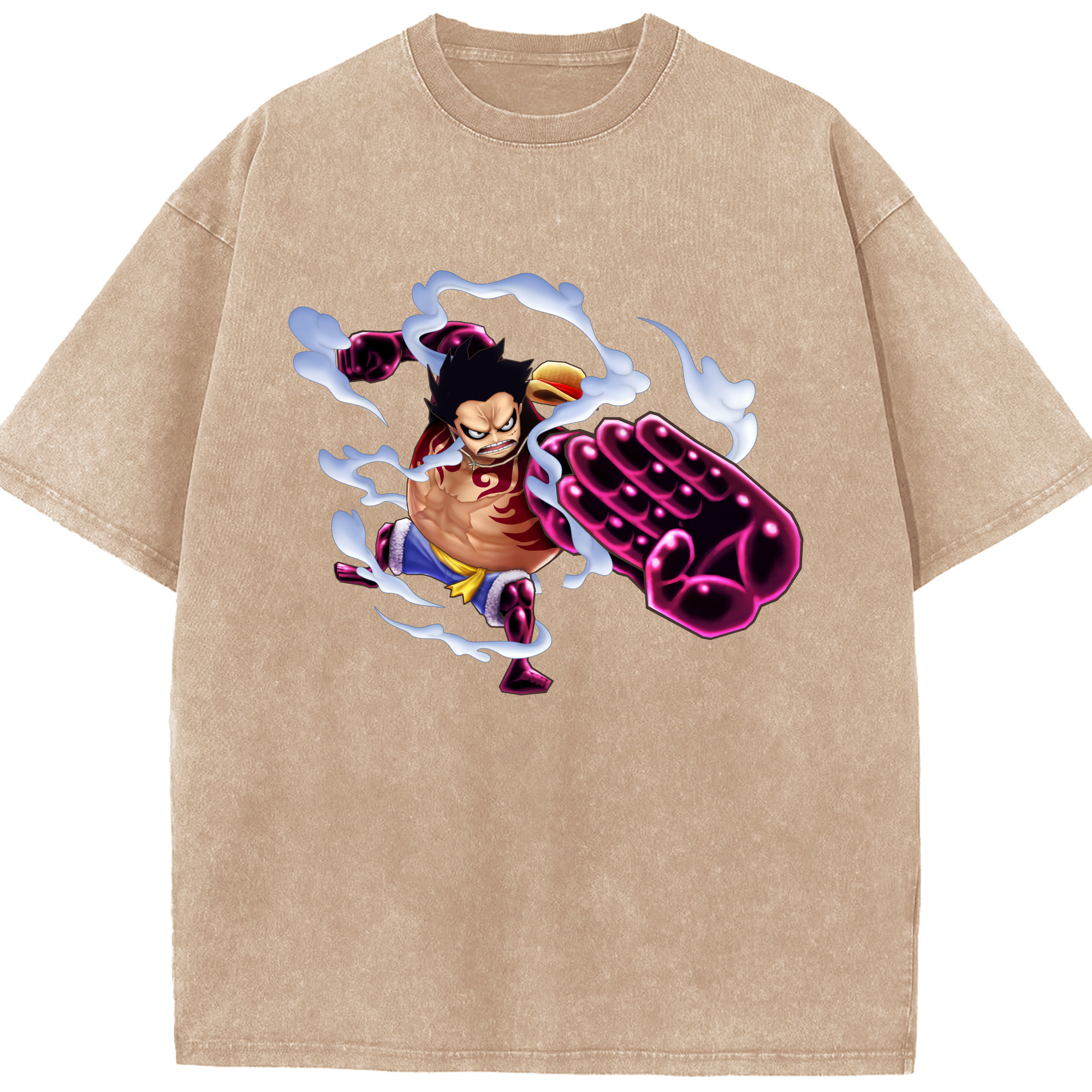 ワンピース モンキー・D・ルフィ ONE PIECE Monkey D. Luffy 綿100% ヴィンテージ風 半袖Tシャツ（フロントプリント）