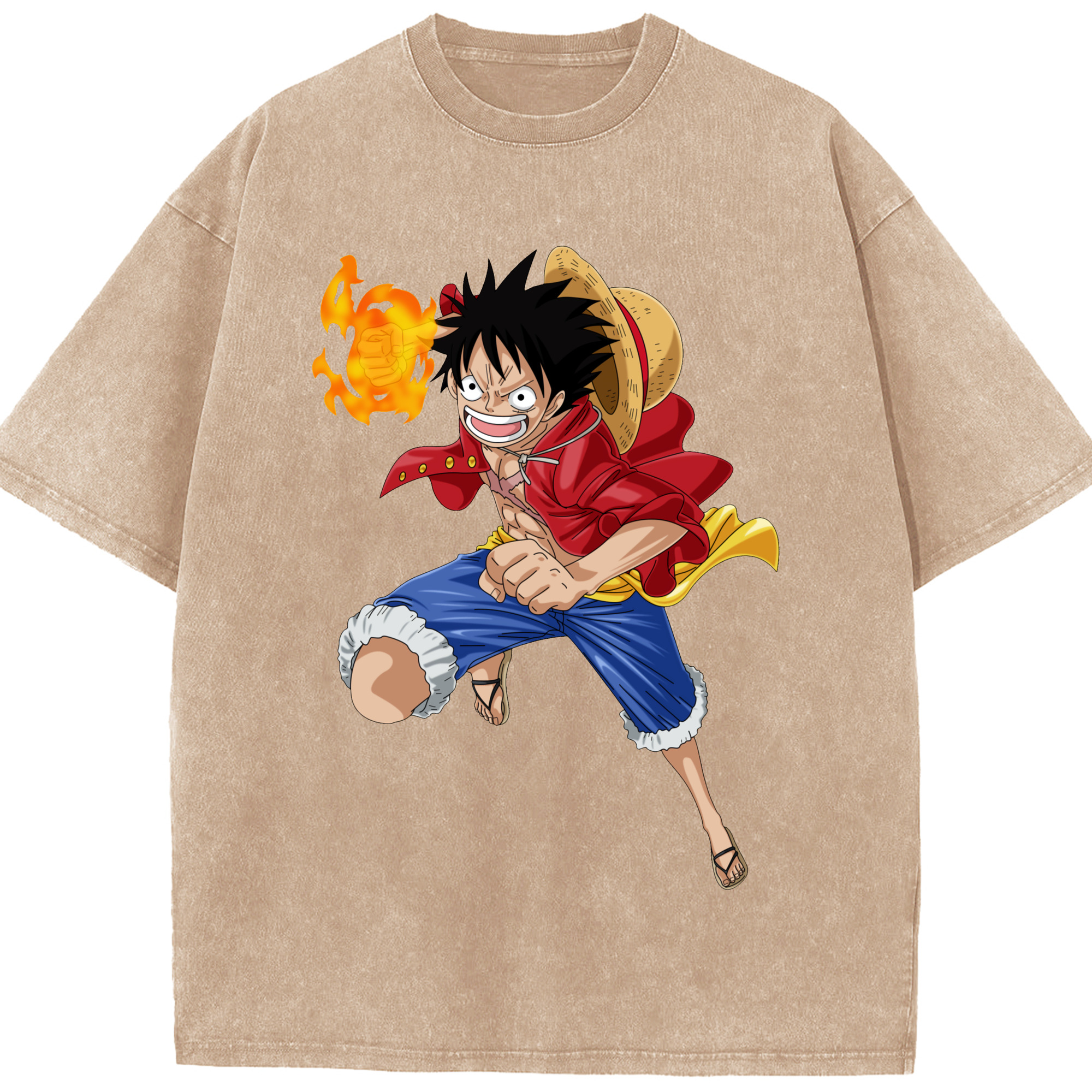 ワンピース モンキー・D・ルフィ ONE PIECE Monkey D. Luffy 綿100% ヴィンテージ風 半袖Tシャツ（フロントプリント）