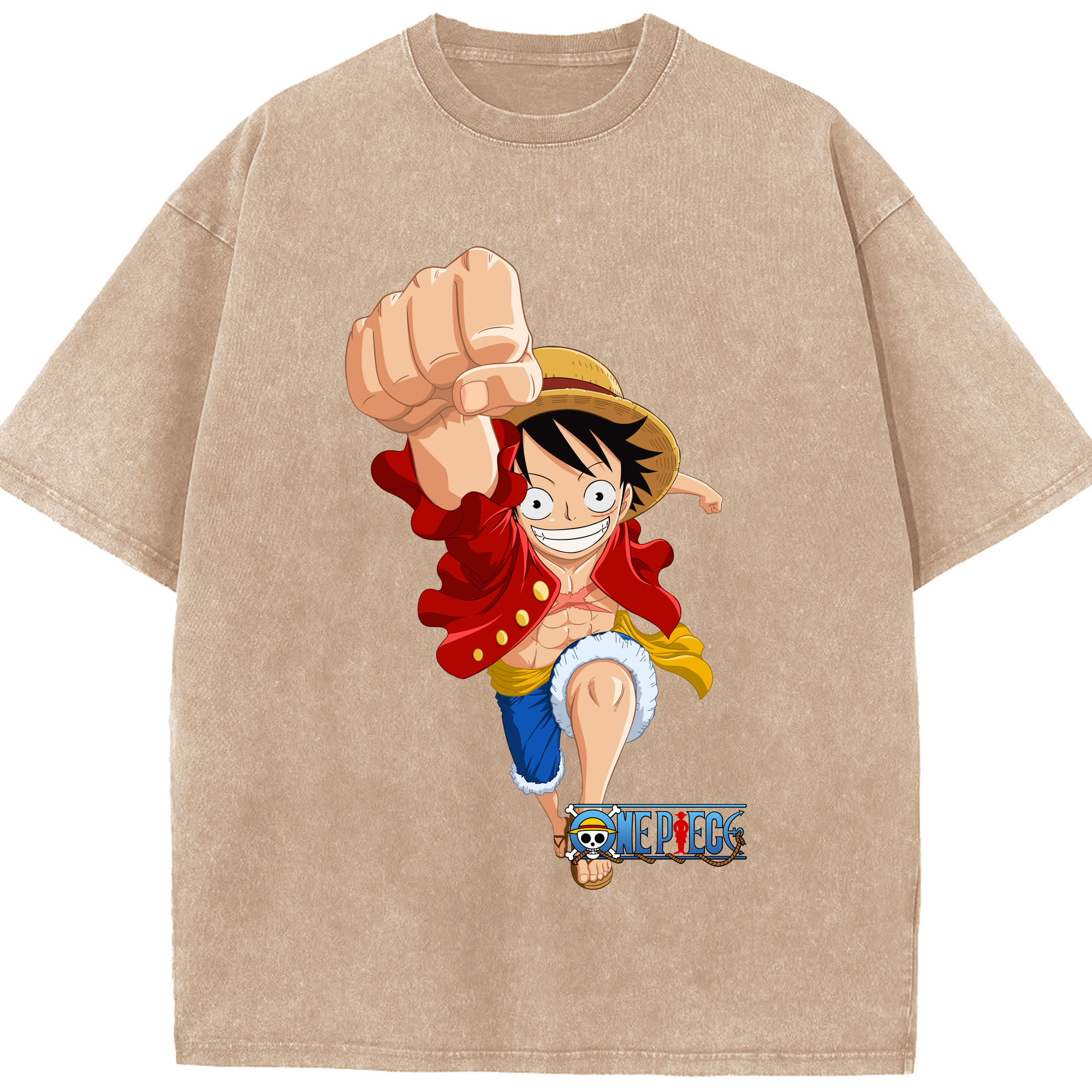 ワンピース モンキー・D・ルフィ ONE PIECE Monkey D. Luffy 綿100% ヴィンテージ風 半袖Tシャツ（フロントプリント）