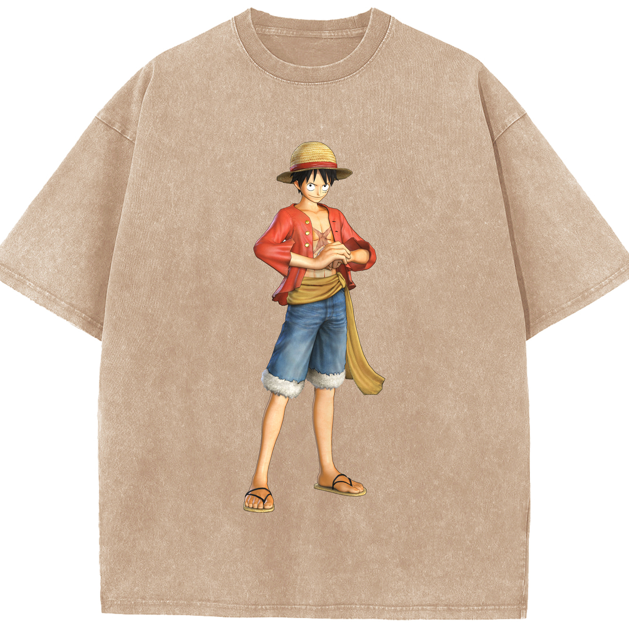 ワンピース モンキー・D・ルフィ ONE PIECE Monkey D. Luffy 綿100% ヴィンテージ風 半袖Tシャツ（フロントプリント）