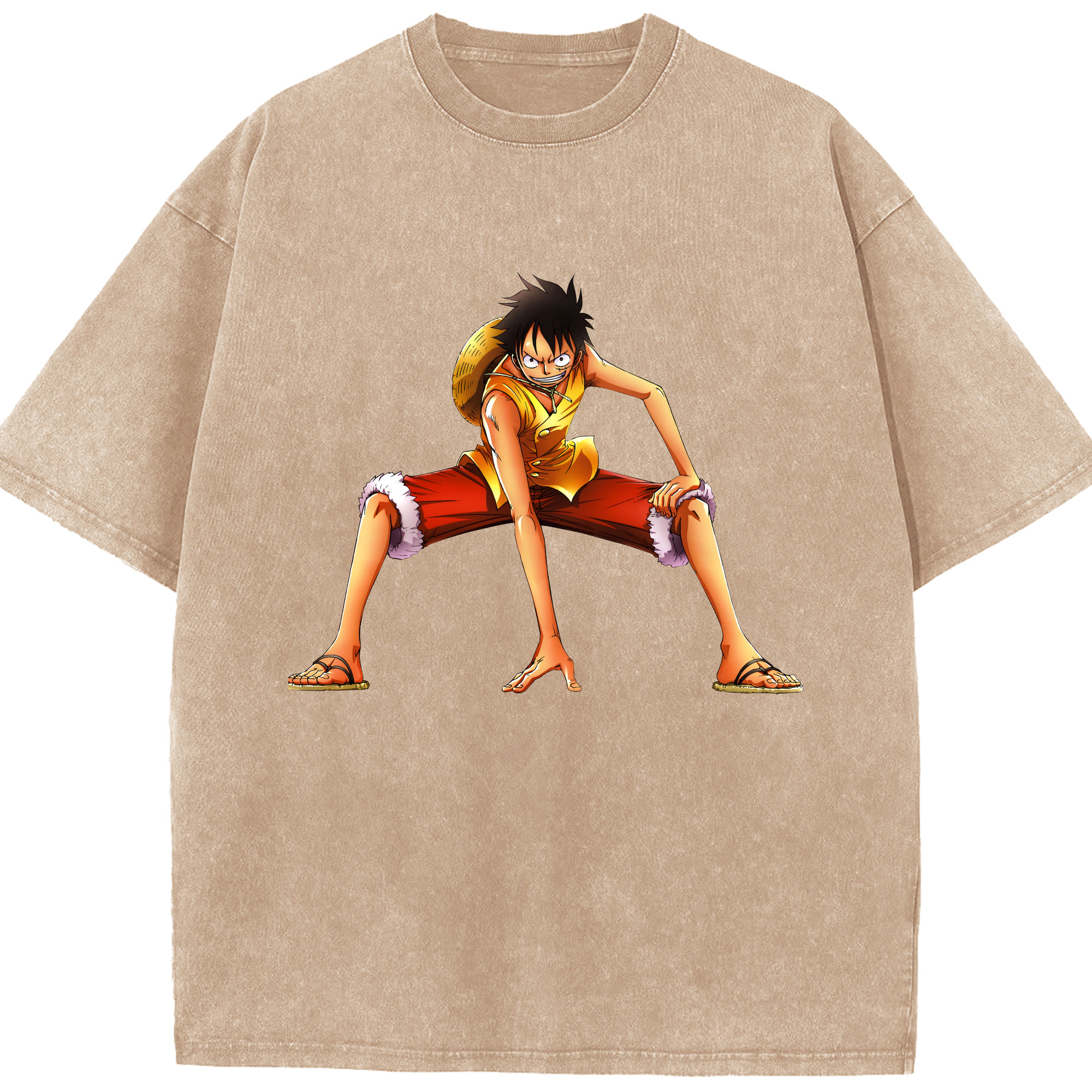 ワンピース モンキー・D・ルフィ ONE PIECE Monkey D. Luffy 綿100% ヴィンテージ風 半袖Tシャツ（フロントプリント）
