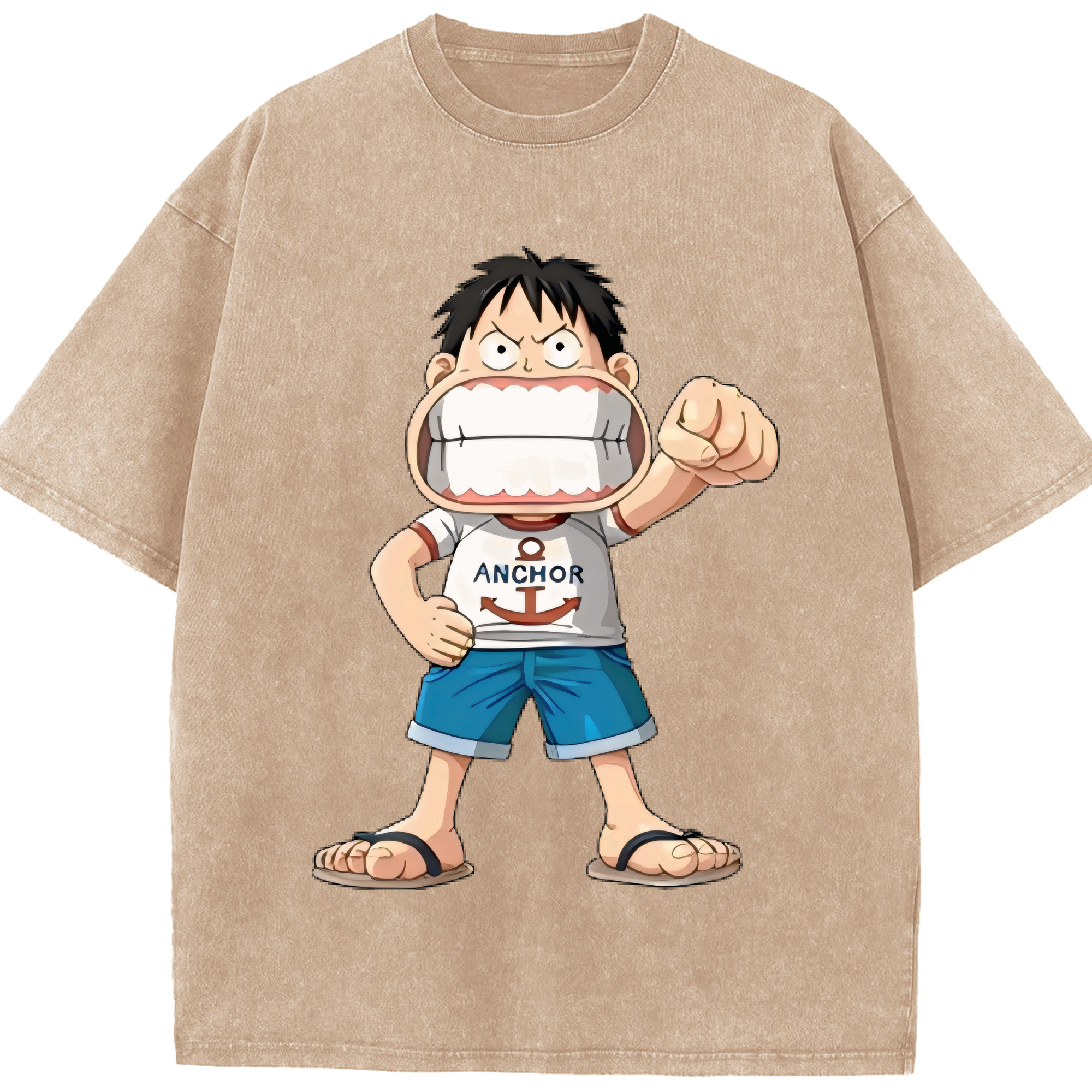 （画像用） ワンピース モンキー・D・ルフィ ONE PIECE Monkey D. Luffy 綿100% ヴィンテージ風 半袖Tシャツ（フロントプリント）