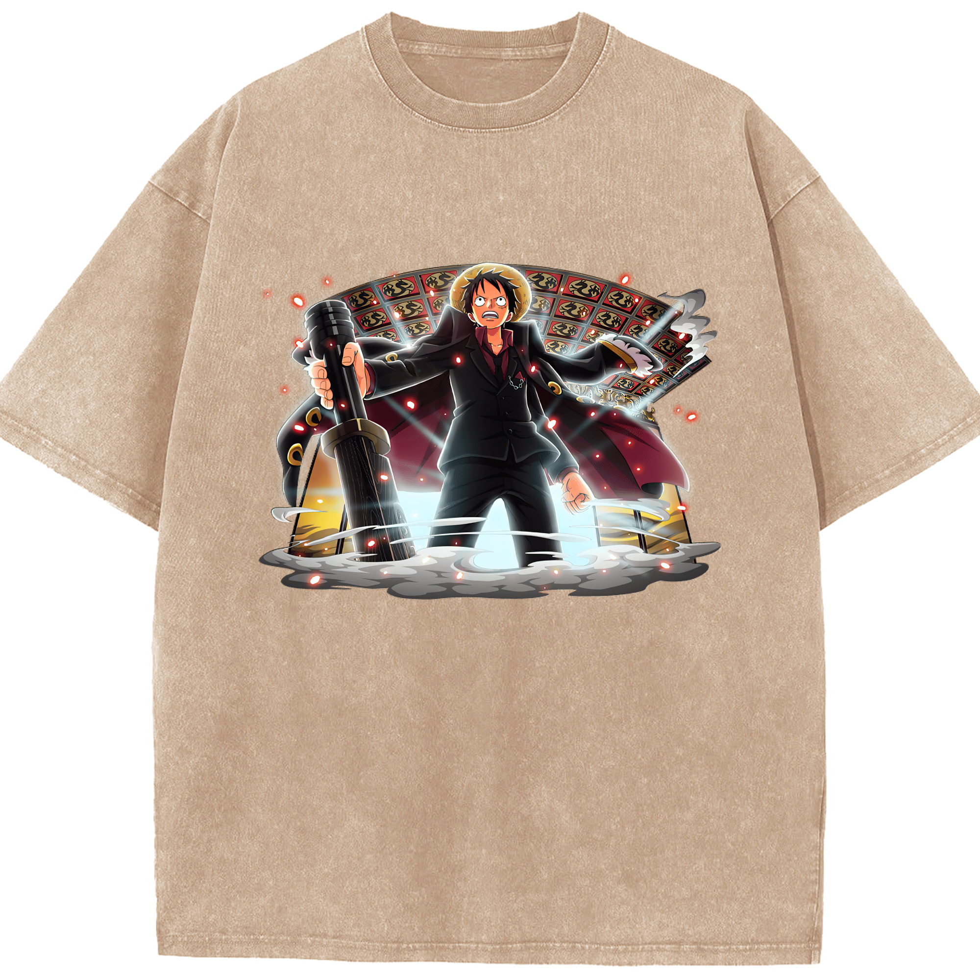 （画像用） ワンピース モンキー・D・ルフィ ONE PIECE Monkey D. Luffy 綿100% ヴィンテージ風 半袖Tシャツ（フロントプリント）