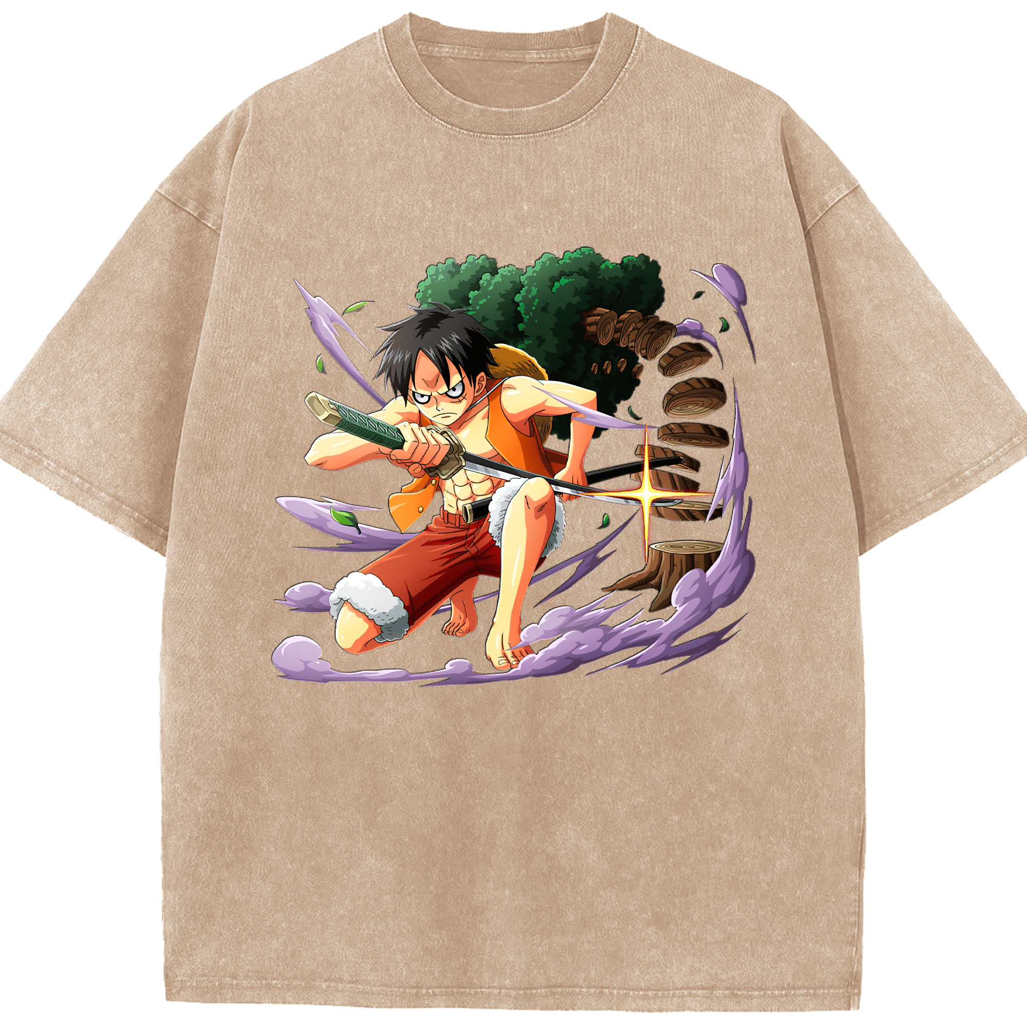 ワンピース モンキー・D・ルフィ ONE PIECE Monkey D. Luffy 綿100% ヴィンテージ風 半袖Tシャツ（フロントプリント）