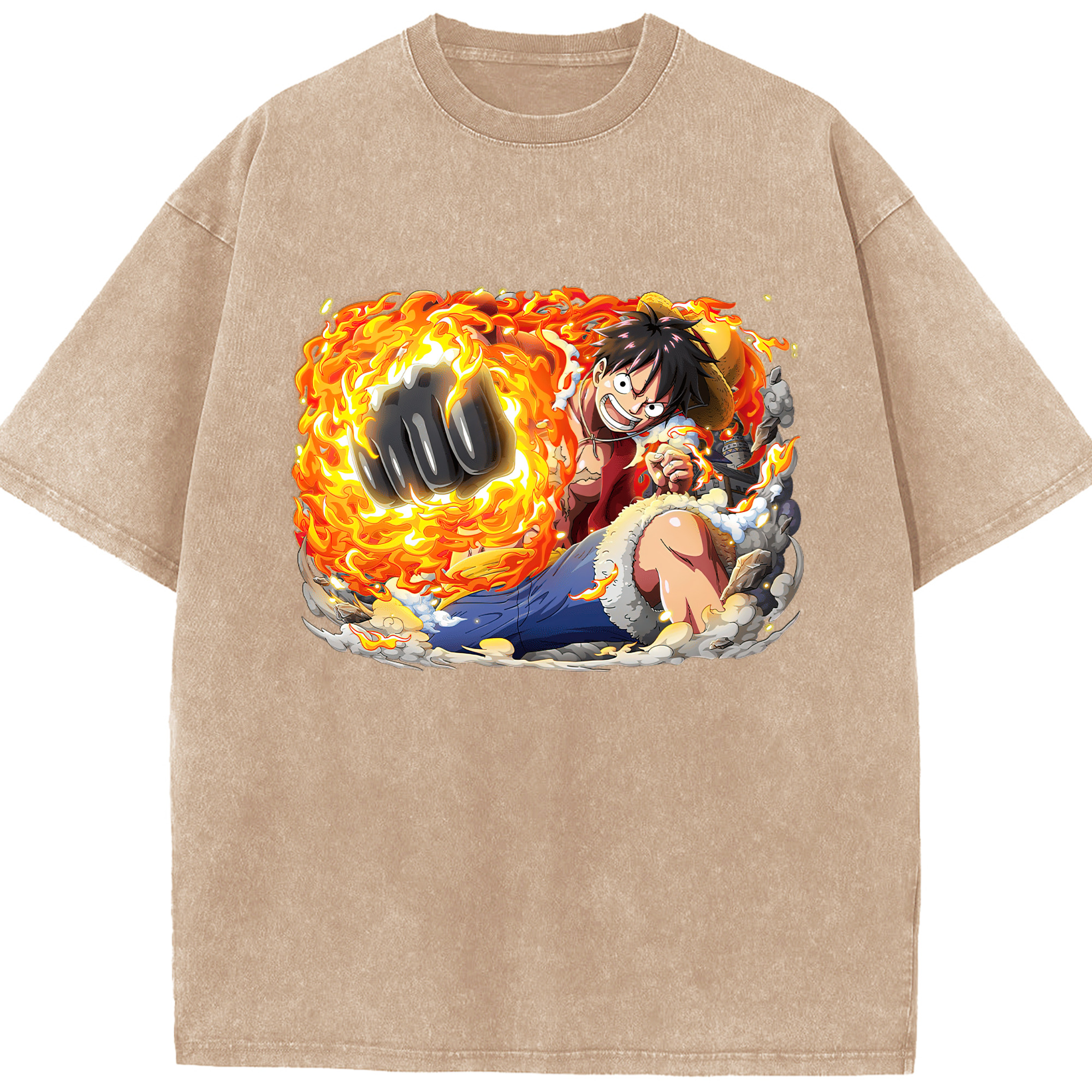 ワンピース モンキー・D・ルフィ ONE PIECE Monkey D. Luffy 綿100% ヴィンテージ風 半袖Tシャツ（フロントプリント）