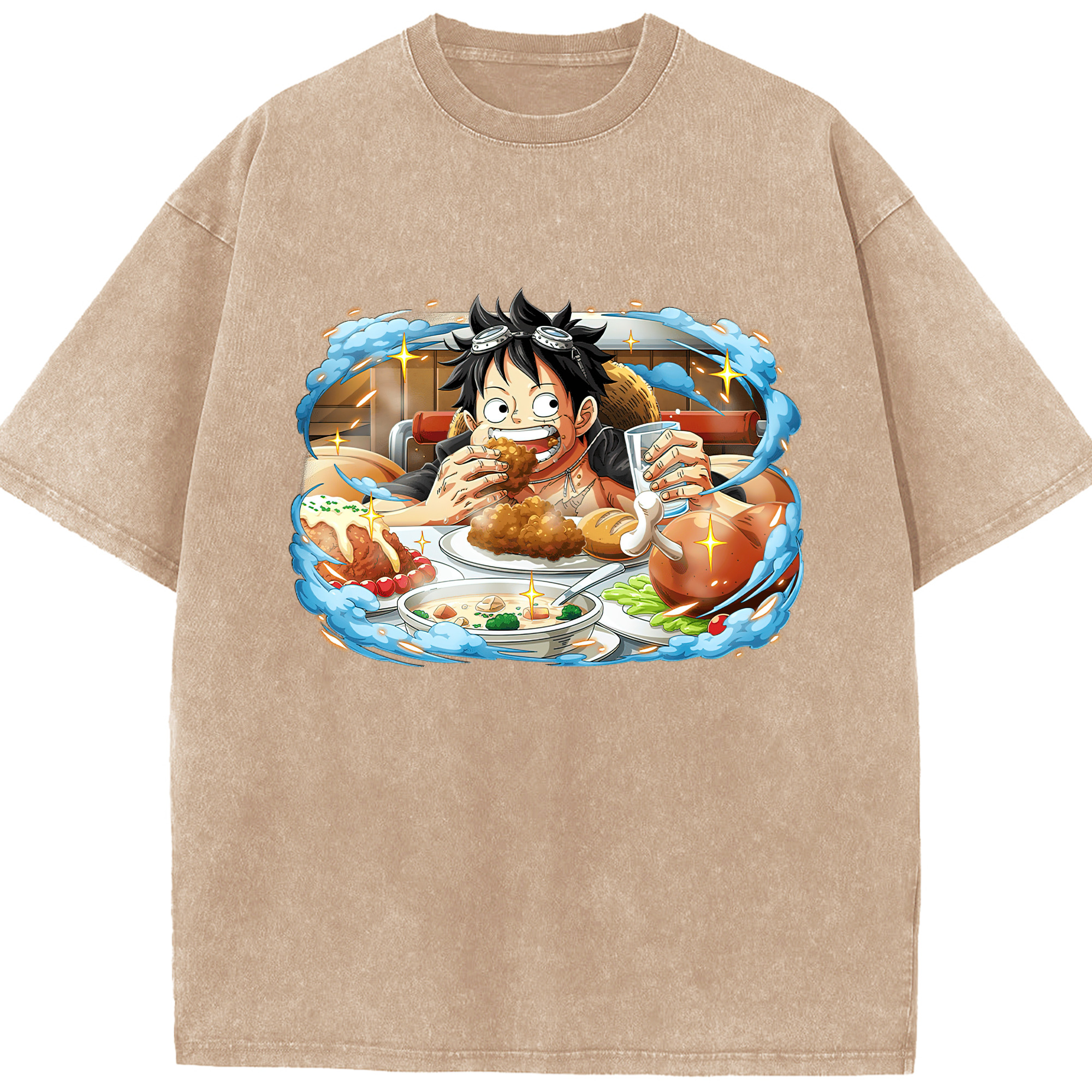 ワンピース モンキー・D・ルフィ ONE PIECE Monkey D. Luffy 綿100% ヴィンテージ風 半袖Tシャツ（フロントプリント）