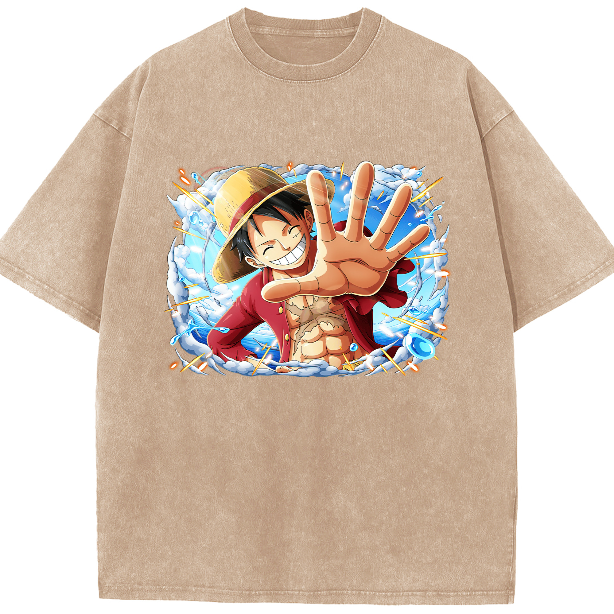 ワンピース モンキー・D・ルフィ ONE PIECE Monkey D. Luffy 綿100% ヴィンテージ風 半袖Tシャツ（フロントプリント）