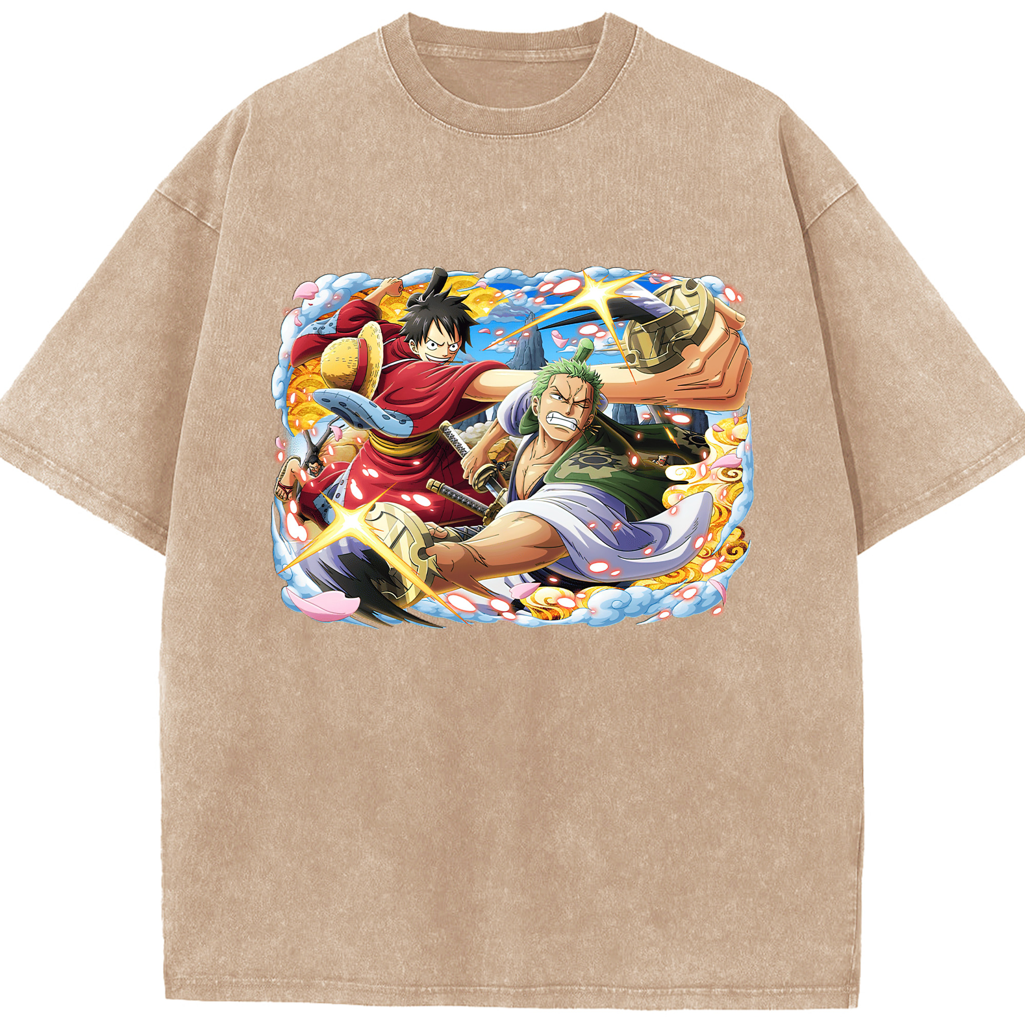 ワンピース モンキー・D・ルフィ ONE PIECE Monkey D. Luffy 綿100% ヴィンテージ風 半袖Tシャツ（フロントプリント）