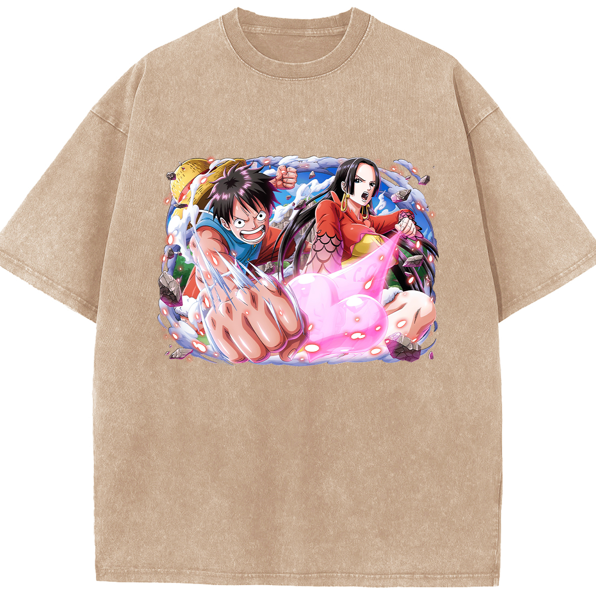 ワンピース モンキー・D・ルフィ ONE PIECE Monkey D. Luffy 綿100% ヴィンテージ風 半袖Tシャツ（フロントプリント）
