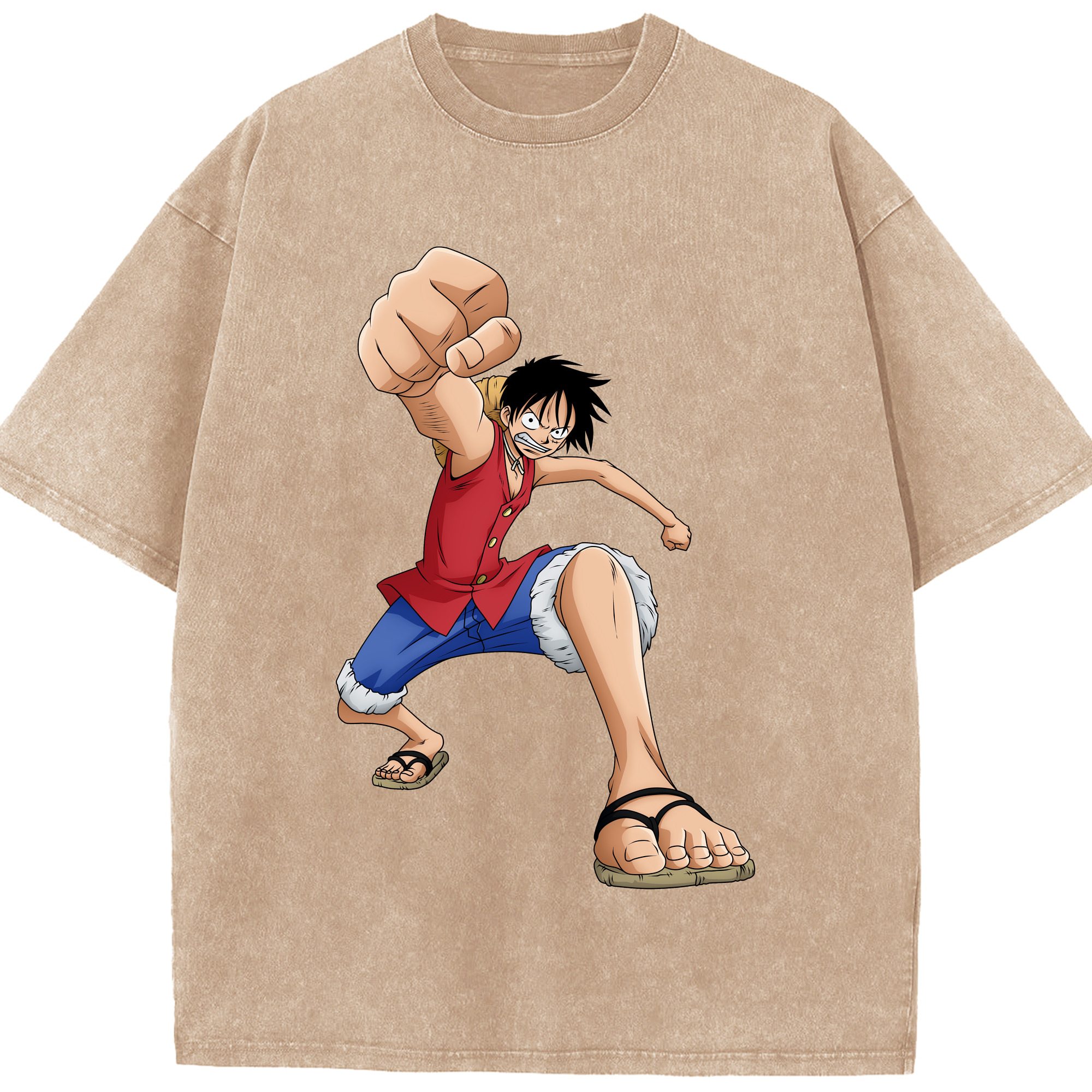 ワンピース モンキー・D・ルフィ ONE PIECE Monkey D. Luffy 綿100% ヴィンテージ風 半袖Tシャツ（フロントプリント）